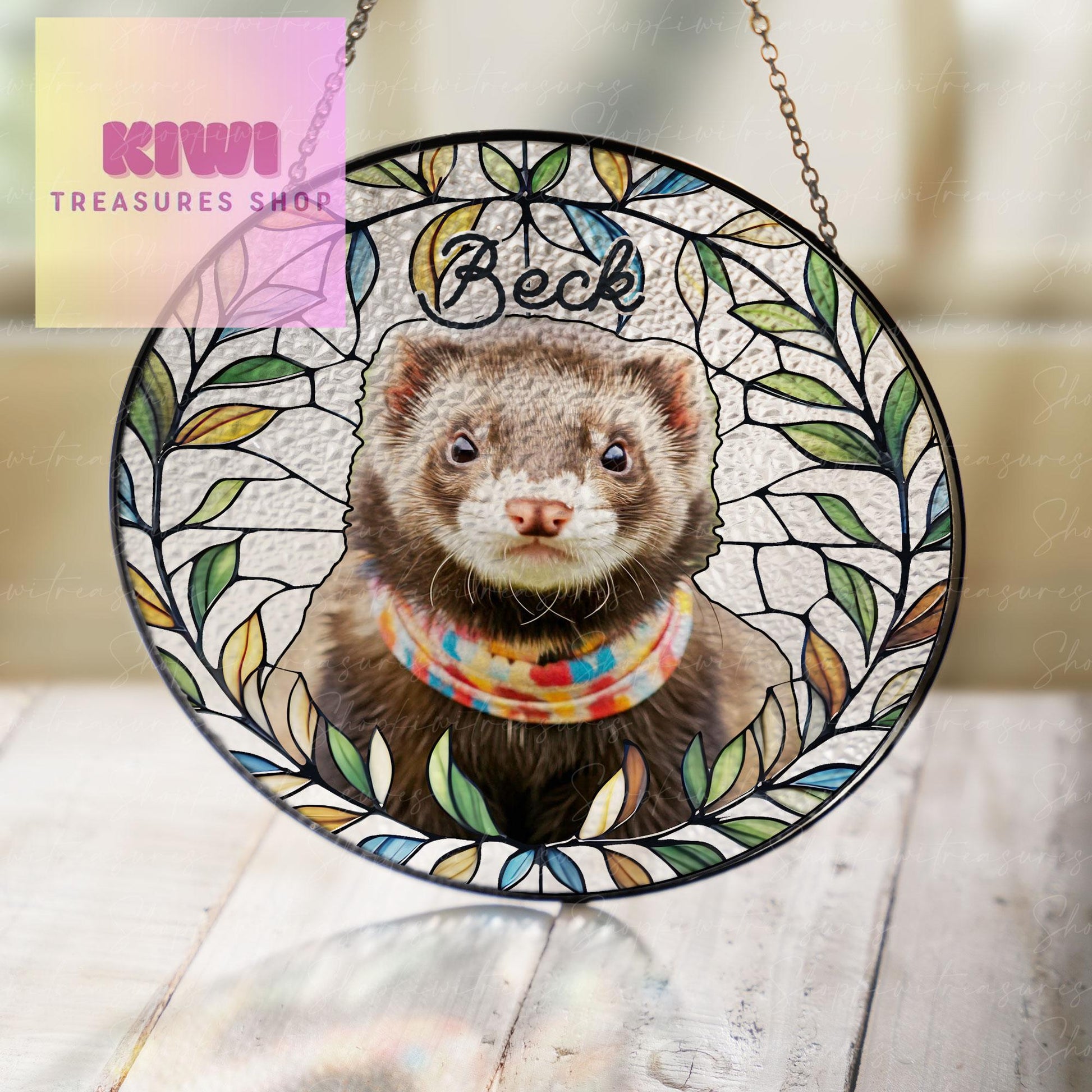 Custom Ferret Portrait Glass Suncatcher, Pet Photo Ferret GLASS Suncatcher, Ferret Gifts, Pet Memorial Gift, Ferret Lover Gift