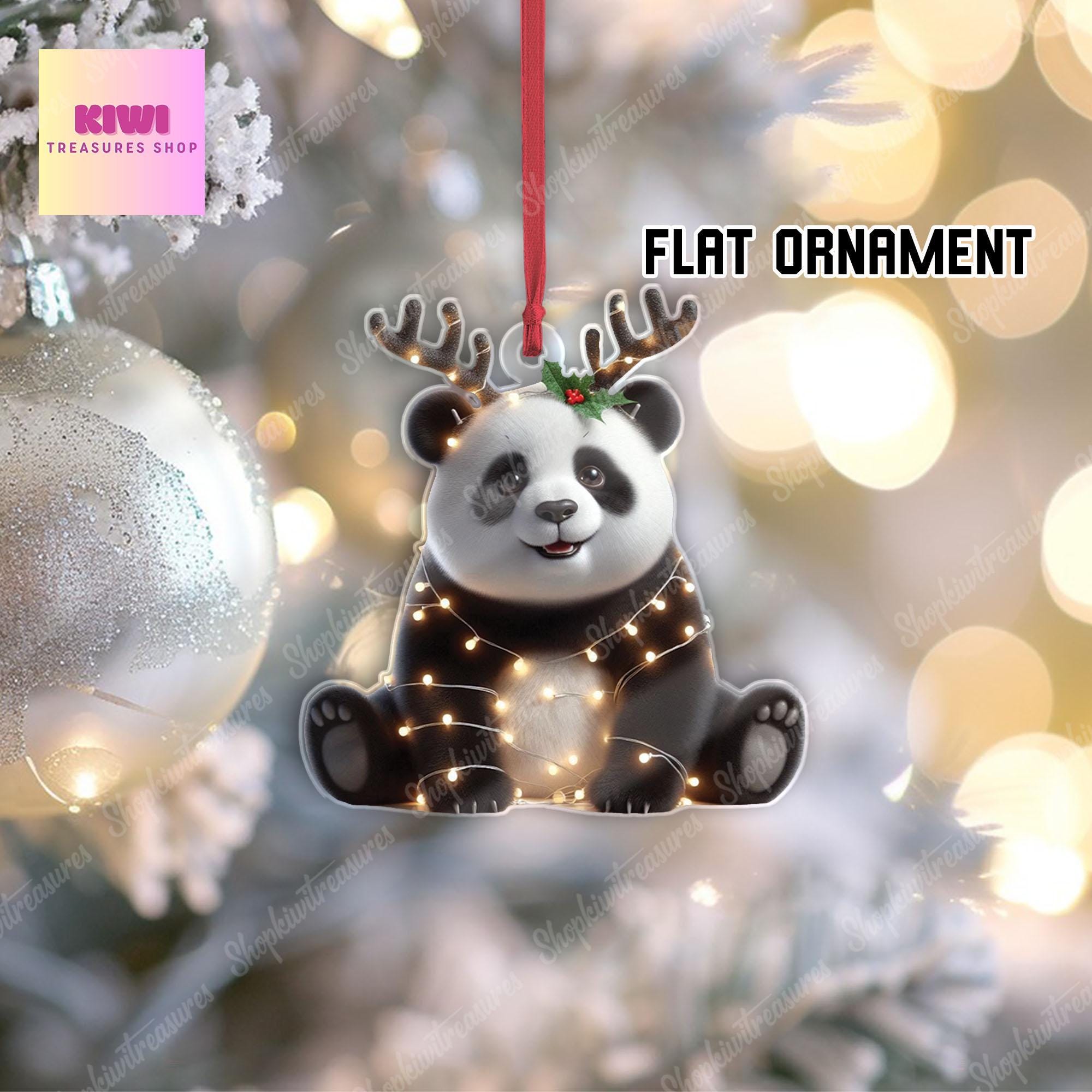 Panda Christmas Ornament, panda lovers gift, Christmas hanging, FLAT 2d ornament, Animal christmas ornament, cute panda gift