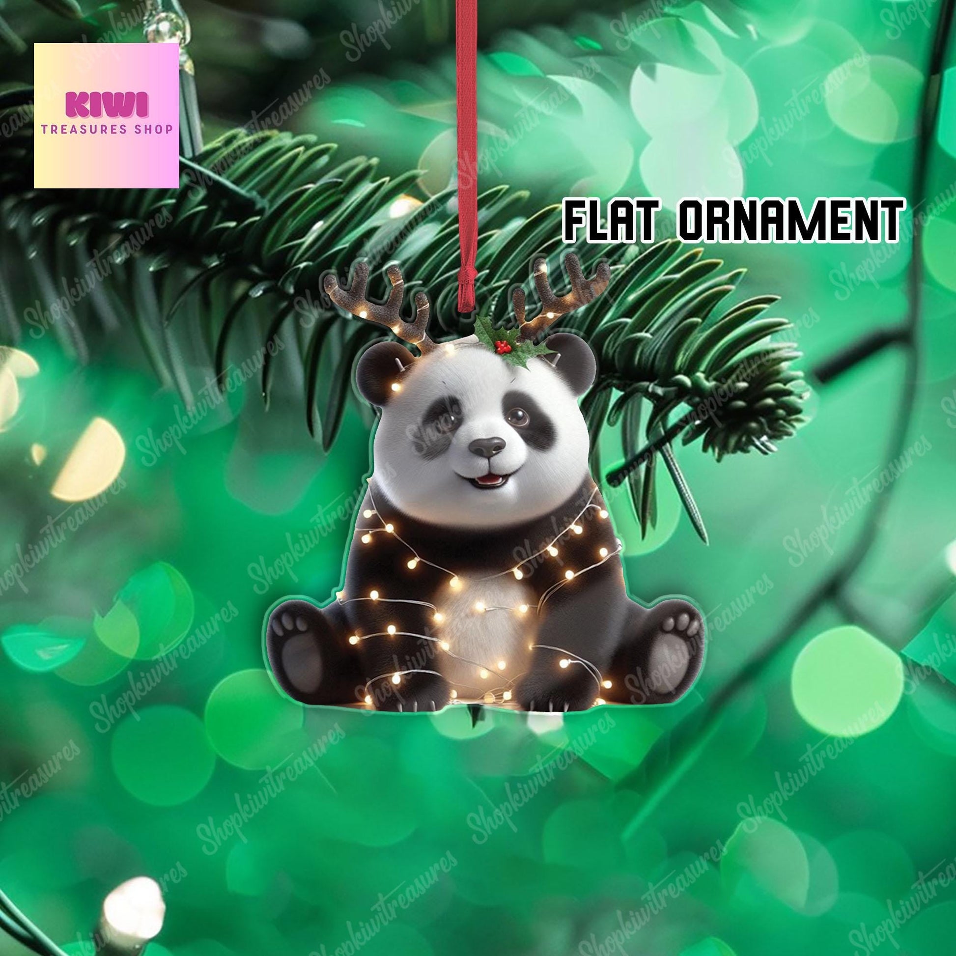 Panda Christmas Ornament, panda lovers gift, Christmas hanging, FLAT 2d ornament, Animal christmas ornament, cute panda gift