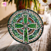 Celtic Cross GLASS Suncatcher Hanging, Ireland Wall Art, Window Hanging, Indoor Decor, Irish window decor, Celtic glass hanging