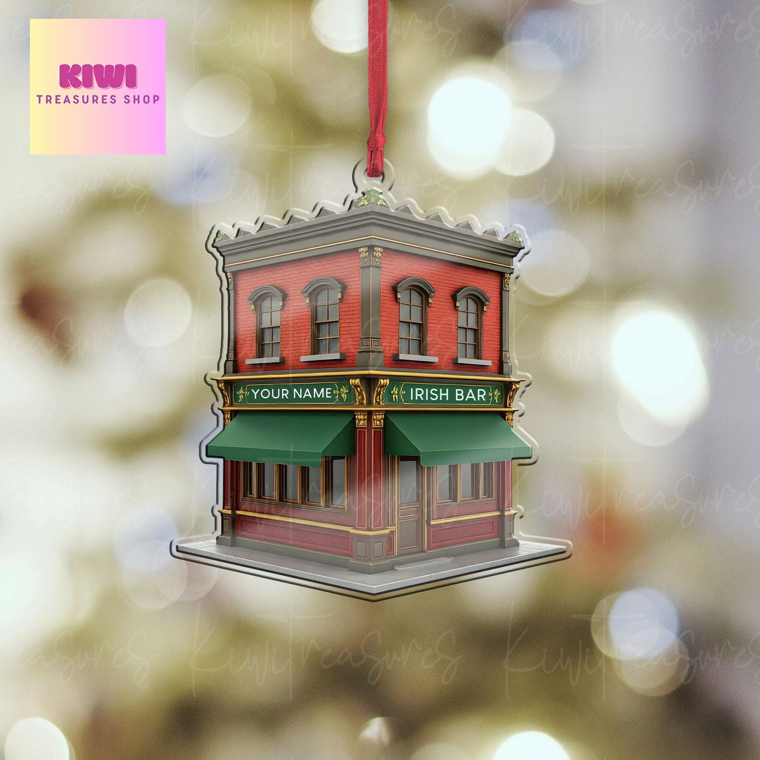 Personalized Irish Bar Xmas Ornament, 2d Flat Pub ornament, Christmas decor, Beer Lover Gift, Beer Ornament, Pub Decor Gift,