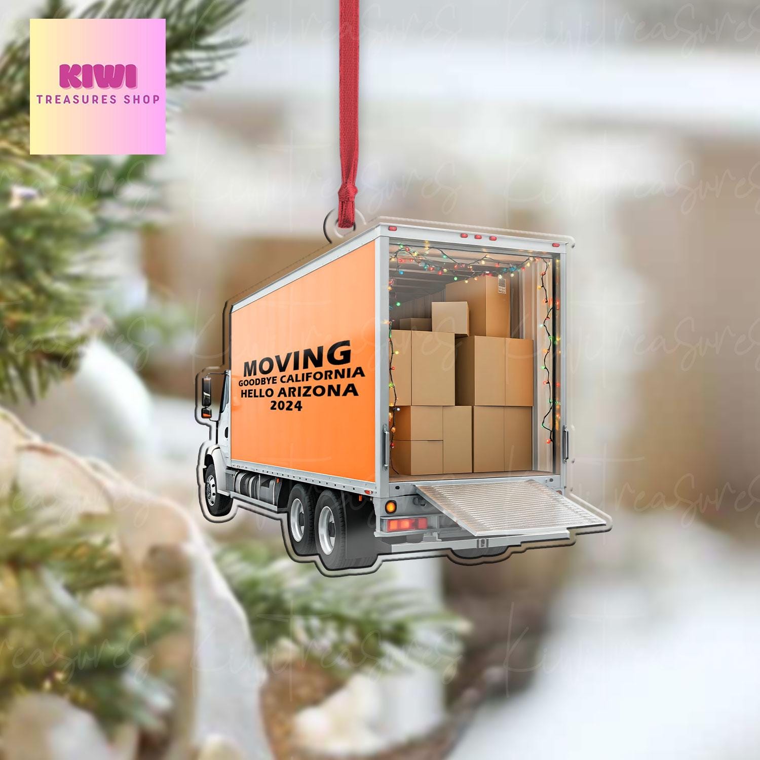 Personalized Moving truck Xmas Ornament, 2d Flat box truck ornament, Christmas decor, truck driver idea gift, exchange gift, custom ornament