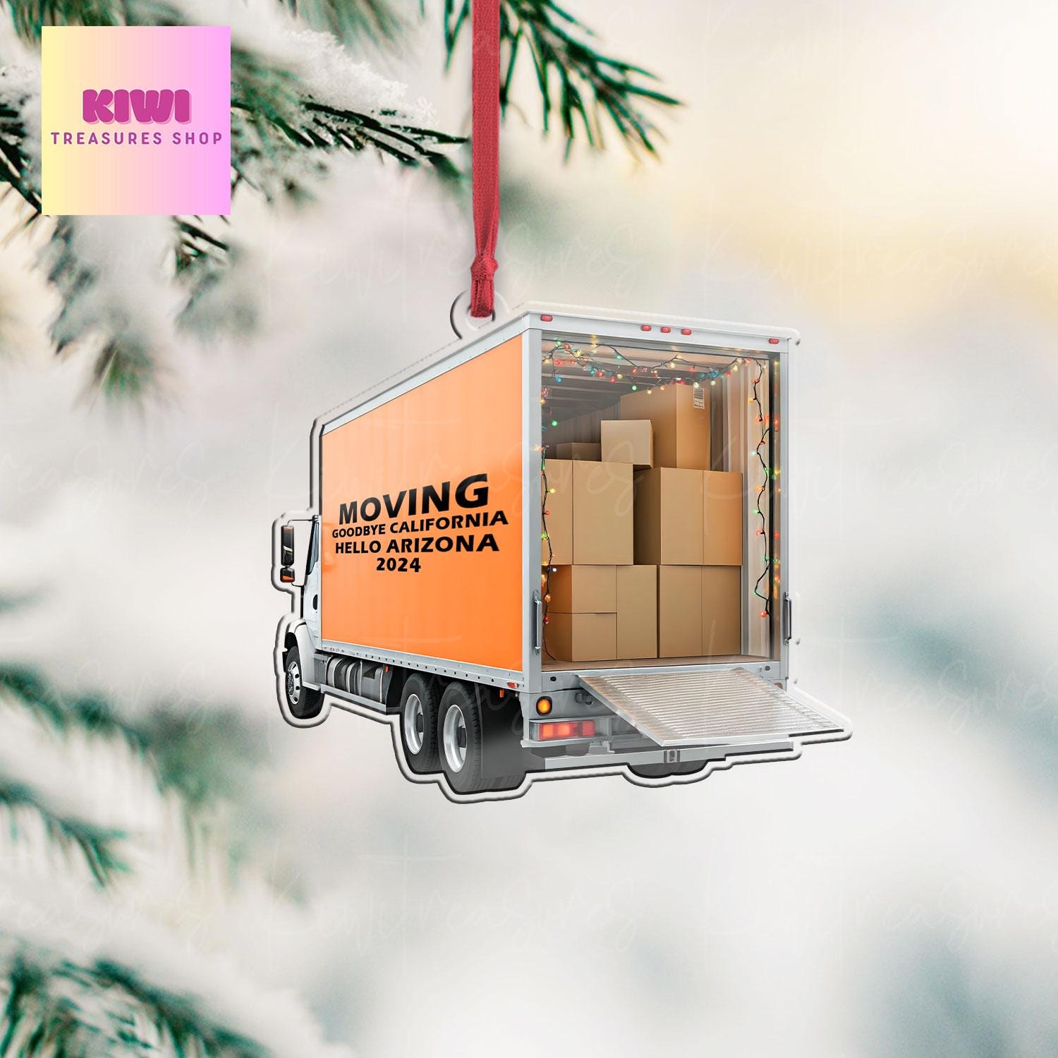 Personalized Moving truck Xmas Ornament, 2d Flat box truck ornament, Christmas decor, truck driver idea gift, exchange gift, custom ornament