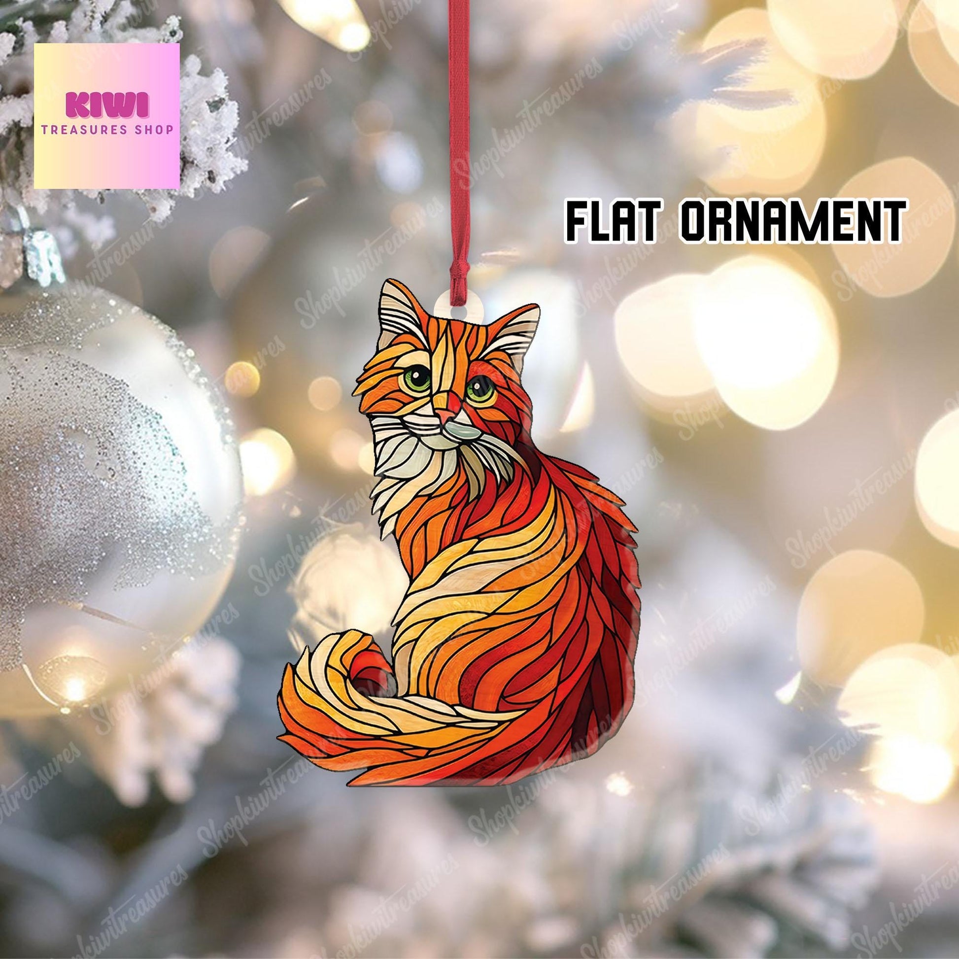 orange cat hanging on tree Ornament, 2d FLAT cat ornament,orange cat Ornament, Funny orange cat, cat mom dad idea gift, memorial gift