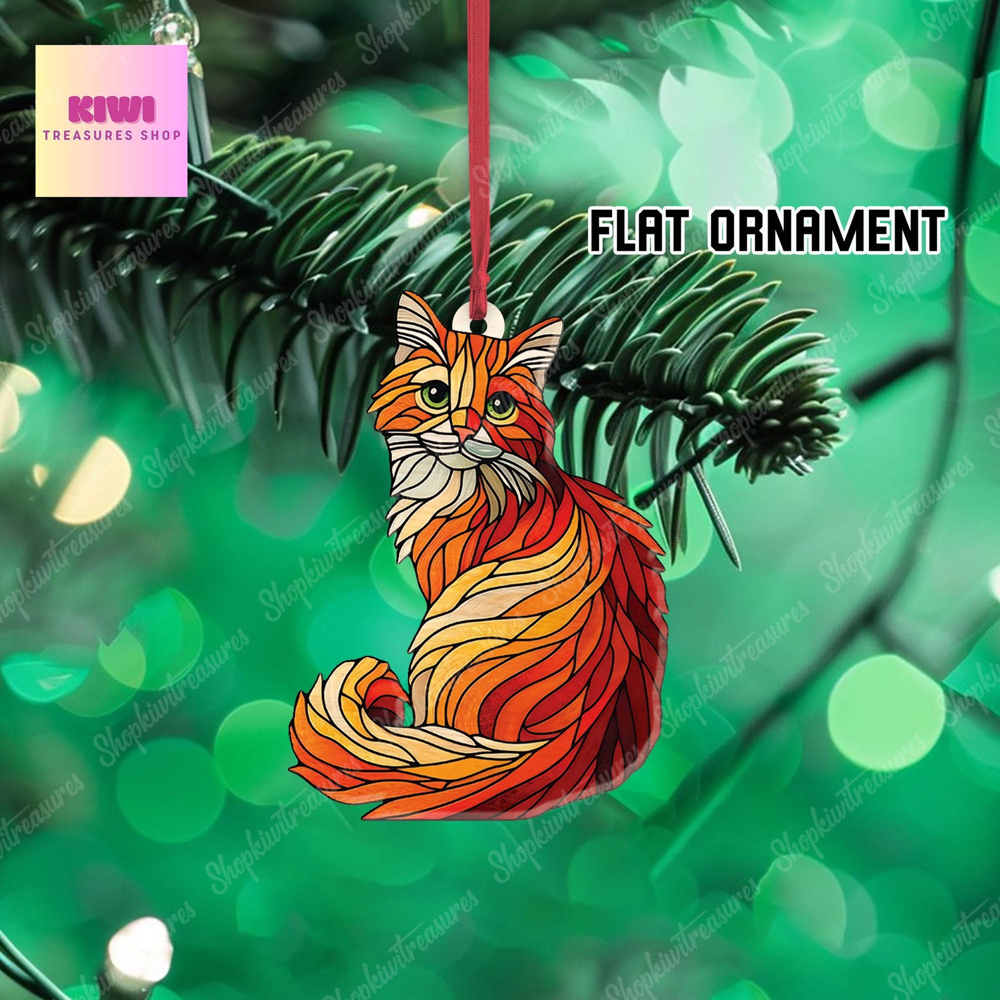 orange cat hanging on tree Ornament, 2d FLAT cat ornament,orange cat Ornament, Funny orange cat, cat mom dad idea gift, memorial gift