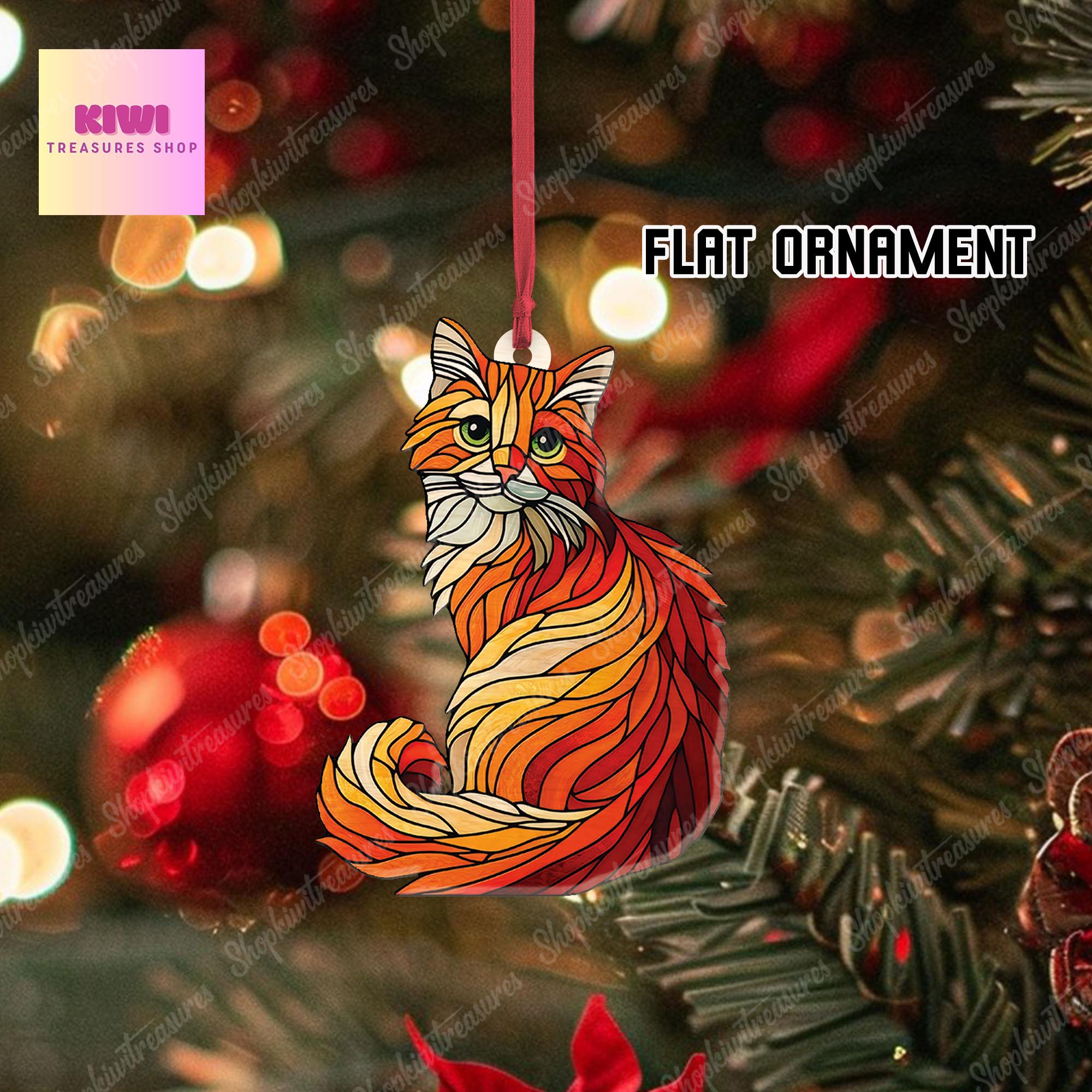 orange cat hanging on tree Ornament, 2d FLAT cat ornament,orange cat Ornament, Funny orange cat, cat mom dad idea gift, memorial gift