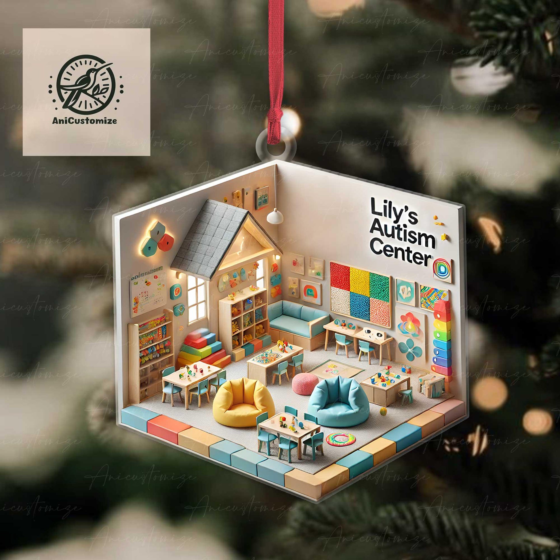 Personalized Autism Center 2D FLAT Ornament, Autism Clinic Decor, Xmas Autism Centre Decor, ABA Gift, Christmas Gift For Bcba Aba Ba