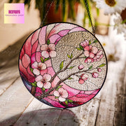Cherry Blossom crescent moon GLASS Suncatcher Hanging, Spring landscape Window hanging, Suncatcher ornament, Cherry blossom, Sakura lover