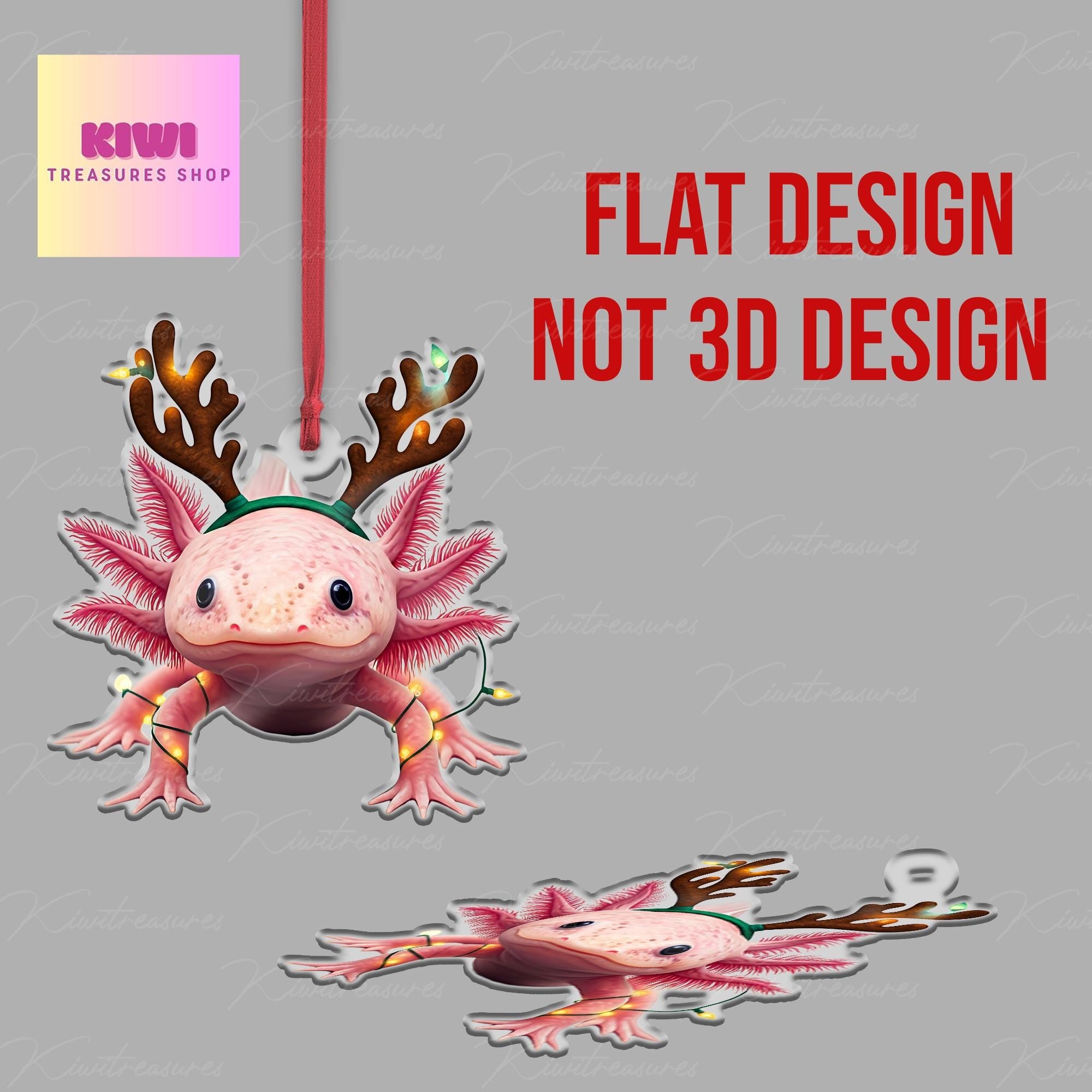 Pink Axolotl Ornament, Axolotl  ornament, Flat 2D Ornament, Axolotl lover gift, pet idea gift, exchange gift, cute Axolotl, xmas gift