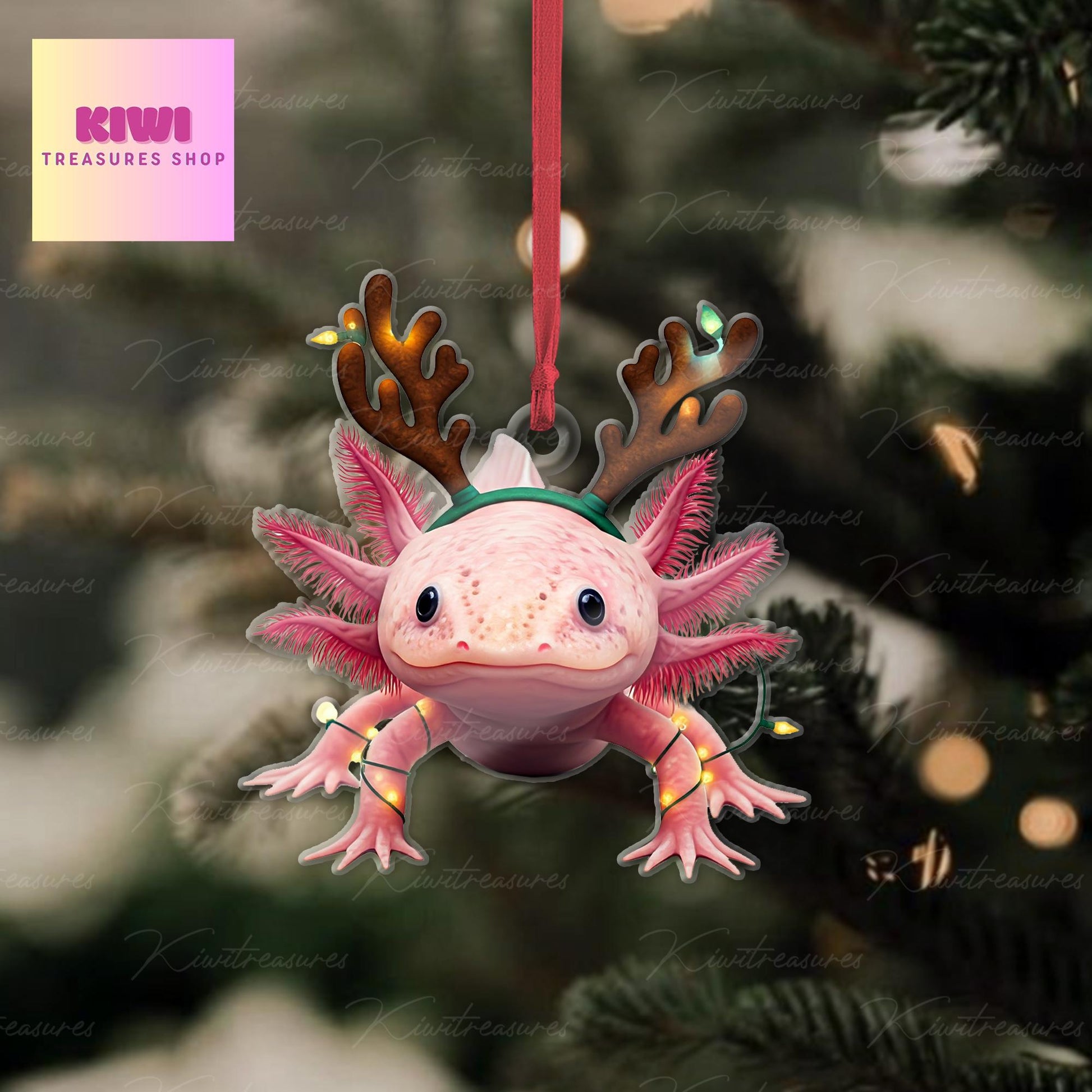 Pink Axolotl Ornament, Axolotl  ornament, Flat 2D Ornament, Axolotl lover gift, pet idea gift, exchange gift, cute Axolotl, xmas gift