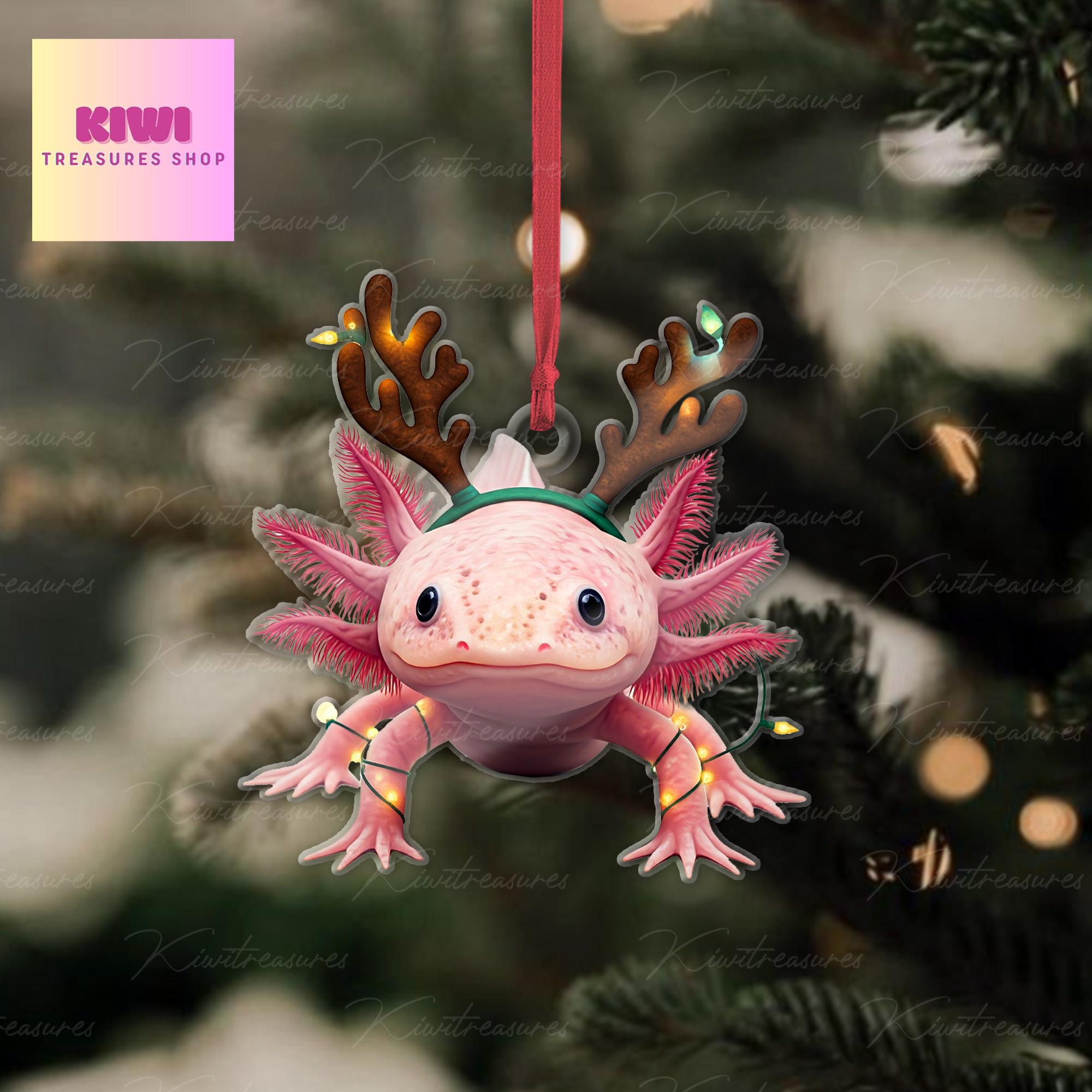 Pink Axolotl Ornament, Axolotl  ornament, Flat 2D Ornament, Axolotl lover gift, pet idea gift, exchange gift, cute Axolotl, xmas gift
