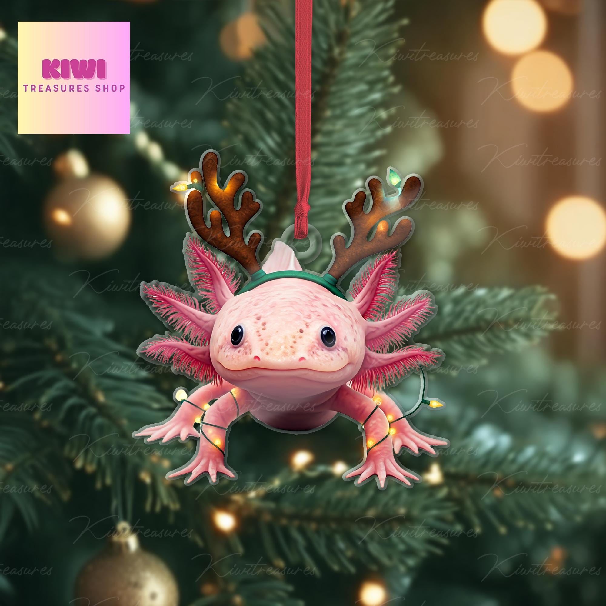 Pink Axolotl Ornament, Axolotl  ornament, Flat 2D Ornament, Axolotl lover gift, pet idea gift, exchange gift, cute Axolotl, xmas gift