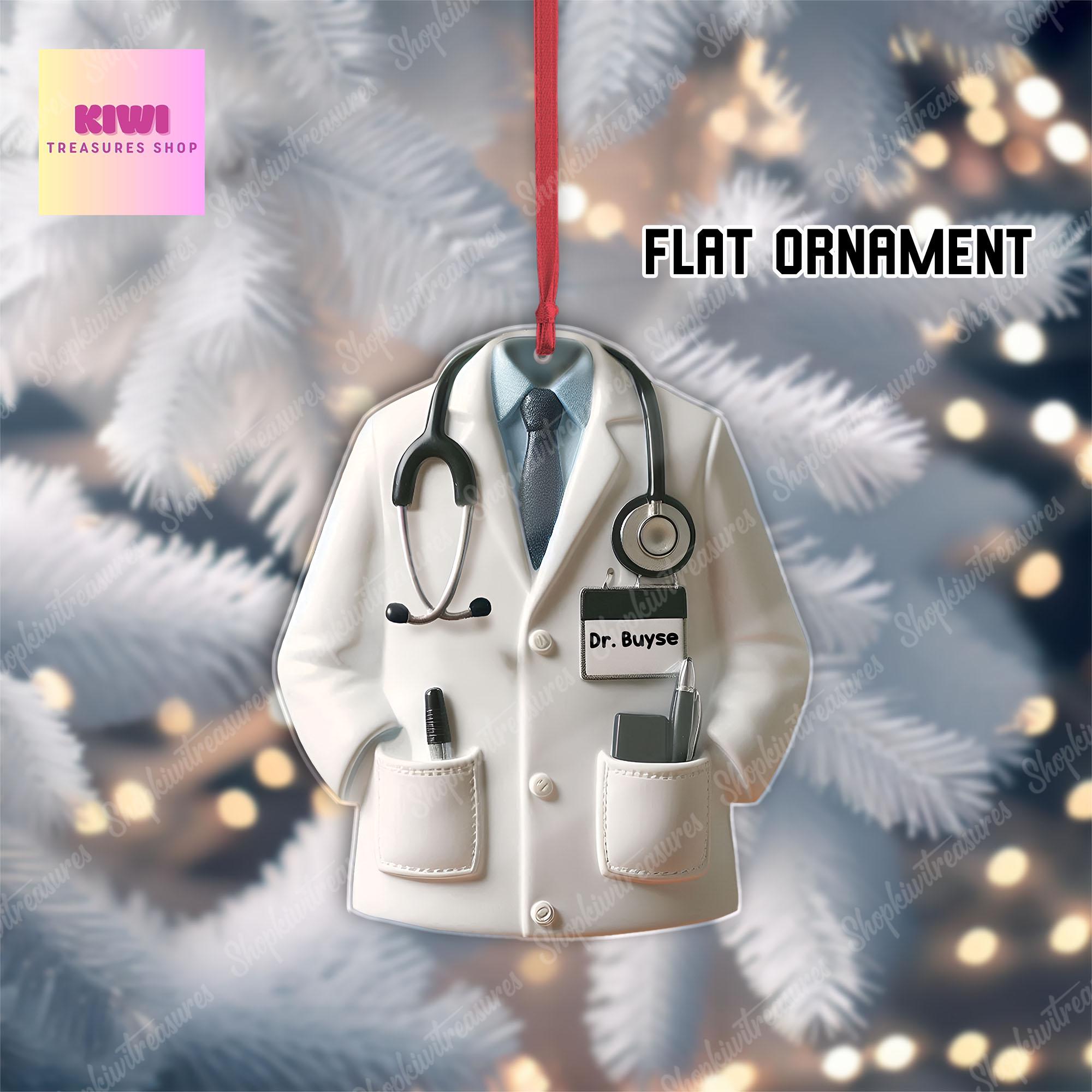 Personalized Doctor blouse Christmas Ornament, Flat 2D ornament, Christmas gift, Healthcare Worker gift, Dr ornament, Medical Grad gift