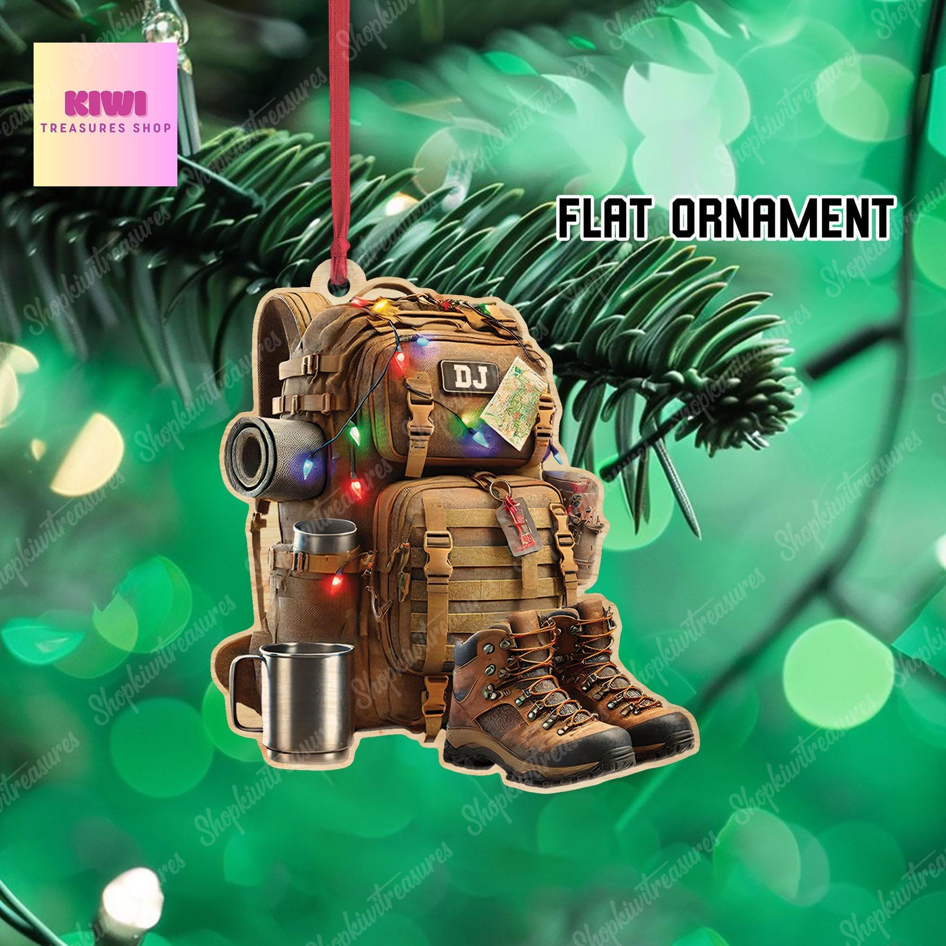 Custom Hiking Backpack Ornament • Personalized Camper Flat Christmas Decoration • Outdoor Adventure Gift Keepsake