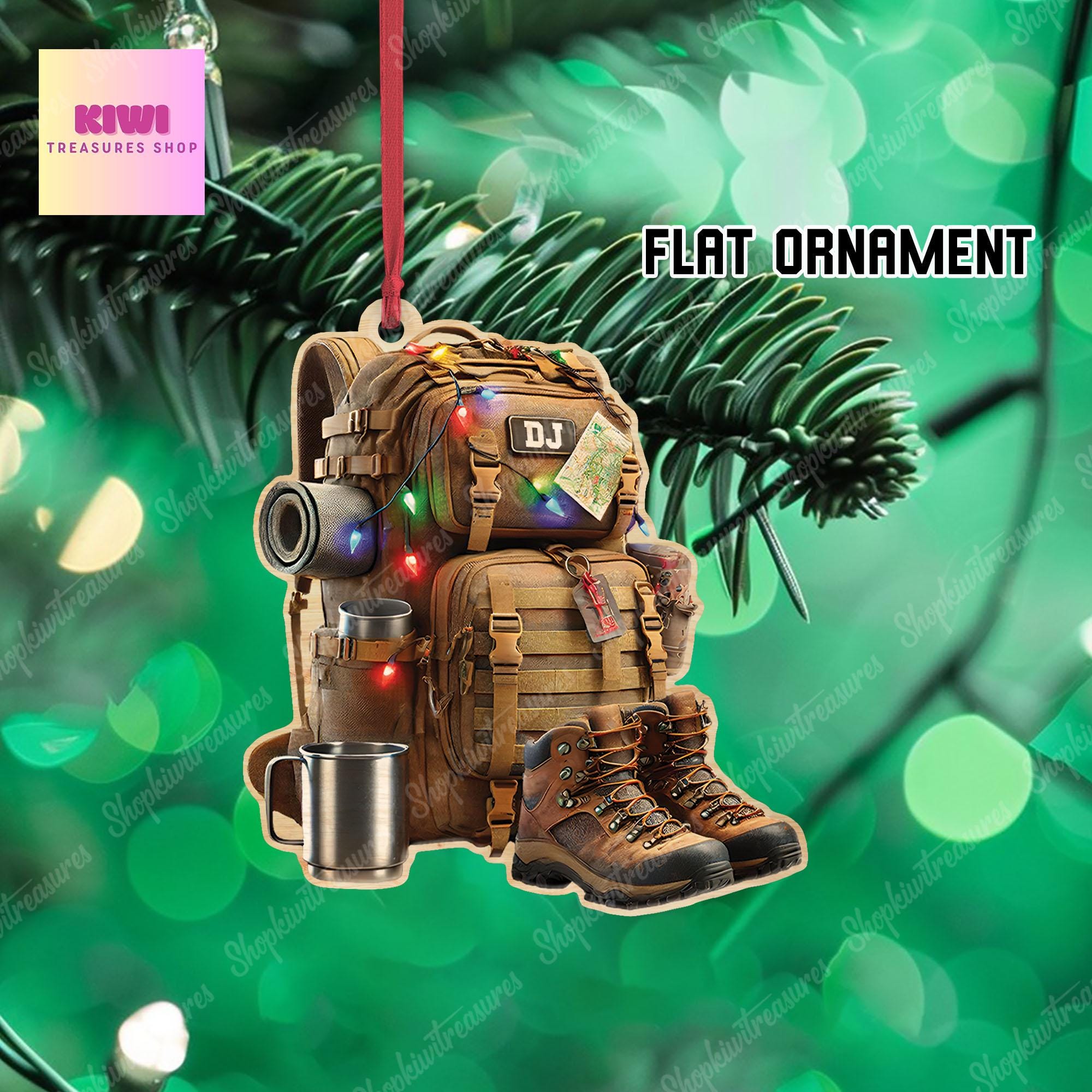 Custom Hiking Backpack Ornament • Personalized Camper Flat Christmas Decoration • Outdoor Adventure Gift Keepsake