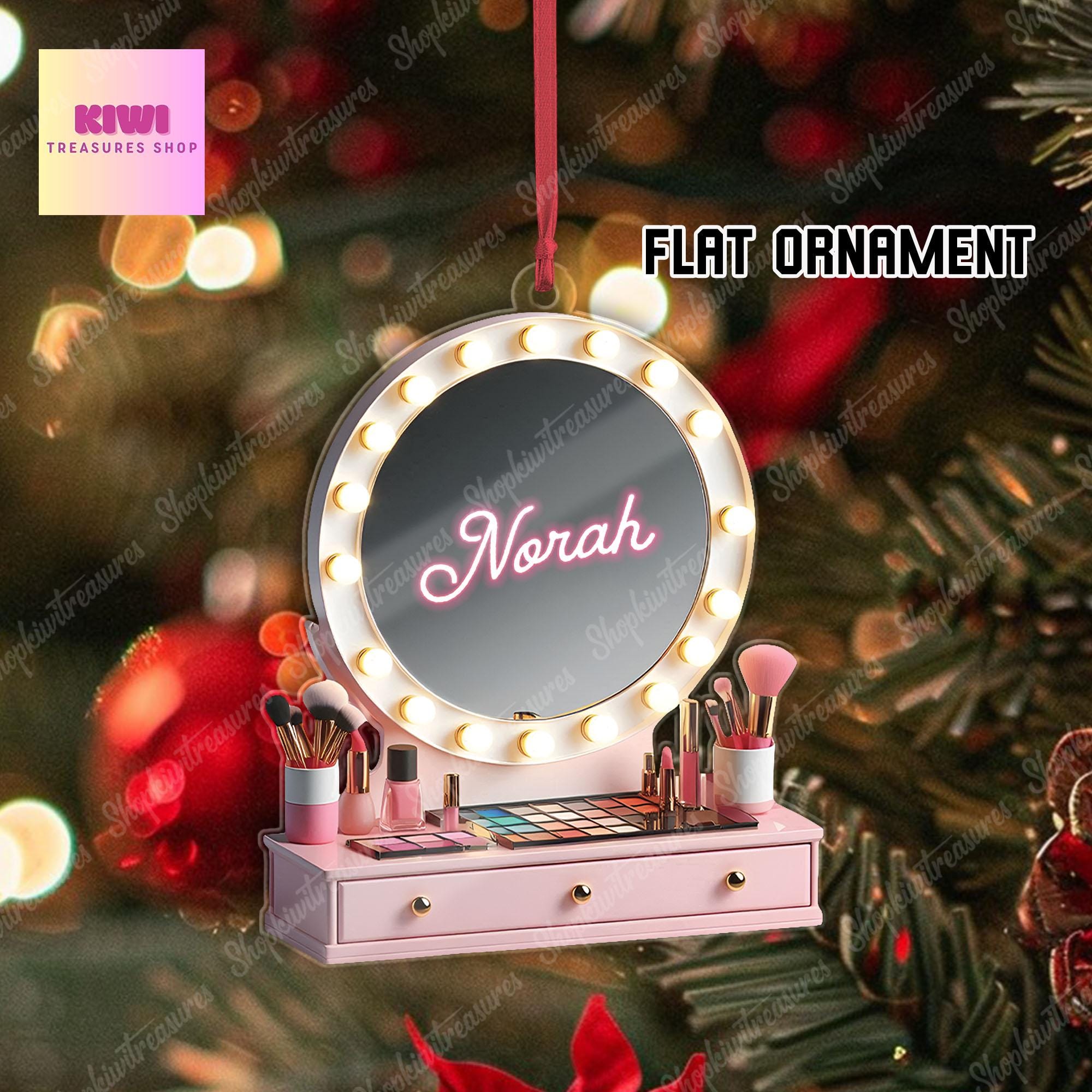 Personalized  Makeup mirror Ornament, 2D FLAT Makeup Artist gift, Salon Ornament, Makeup Artist Christmas Gift, Teen Girl Ornament