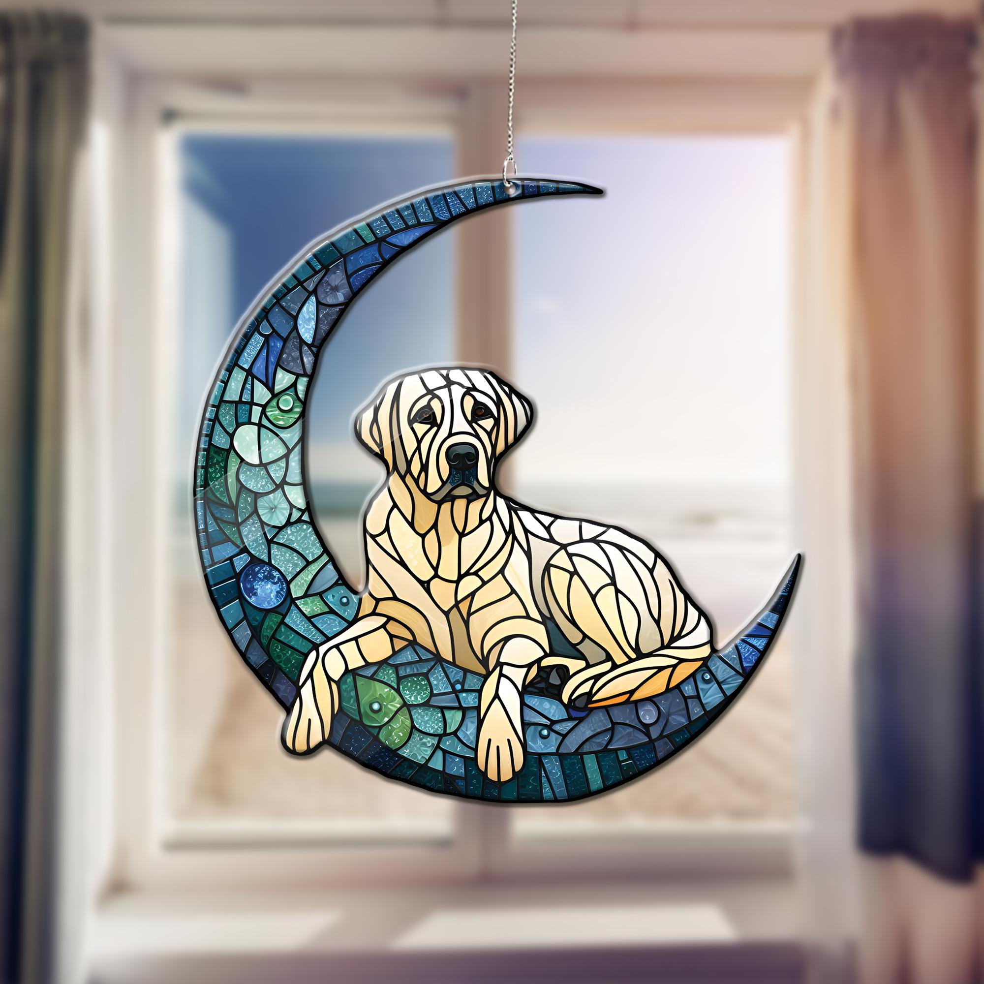 Labrador Retriever on crescent moon Acrylic Window Hanging, dog Mom gift, labrador retriever lover, dog owner gift, memorial idea gift