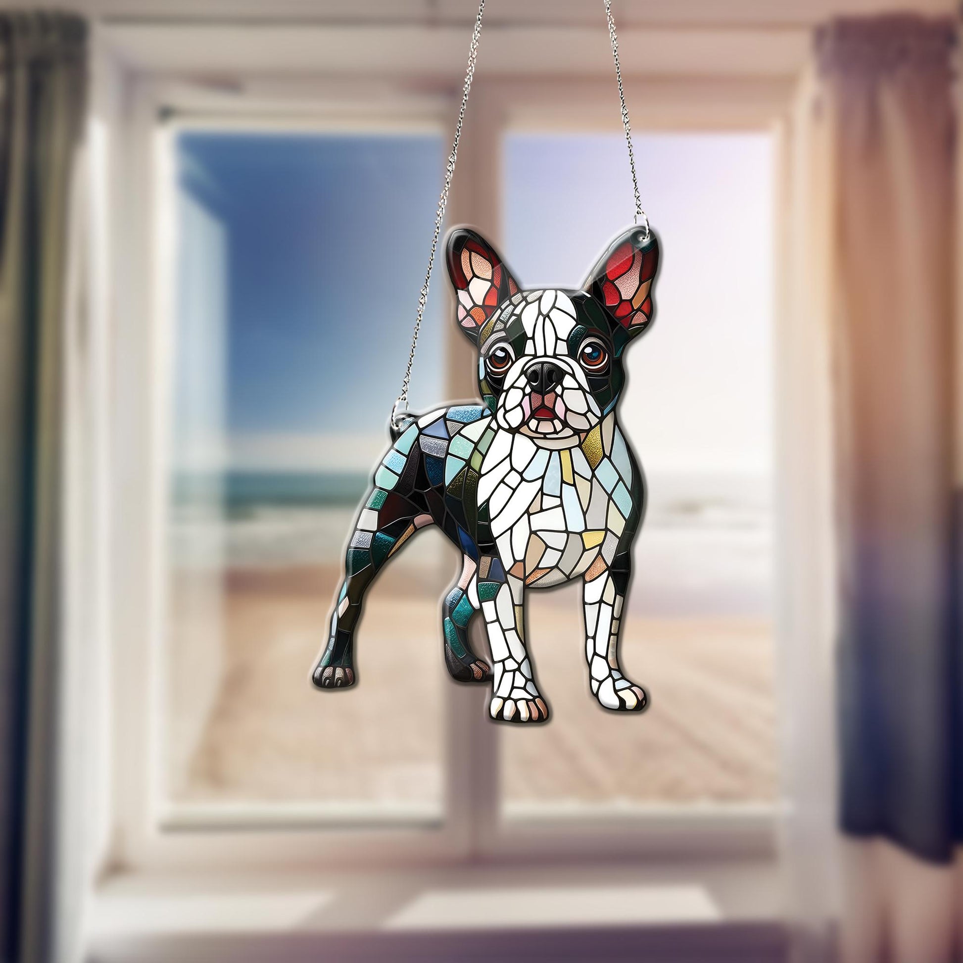 ACRYLIC Boston terrier Window Hanging, dog Lover Gift, Dog mom gift, boston terrier lover gift, NOT GLASS, Boston terrier ornament