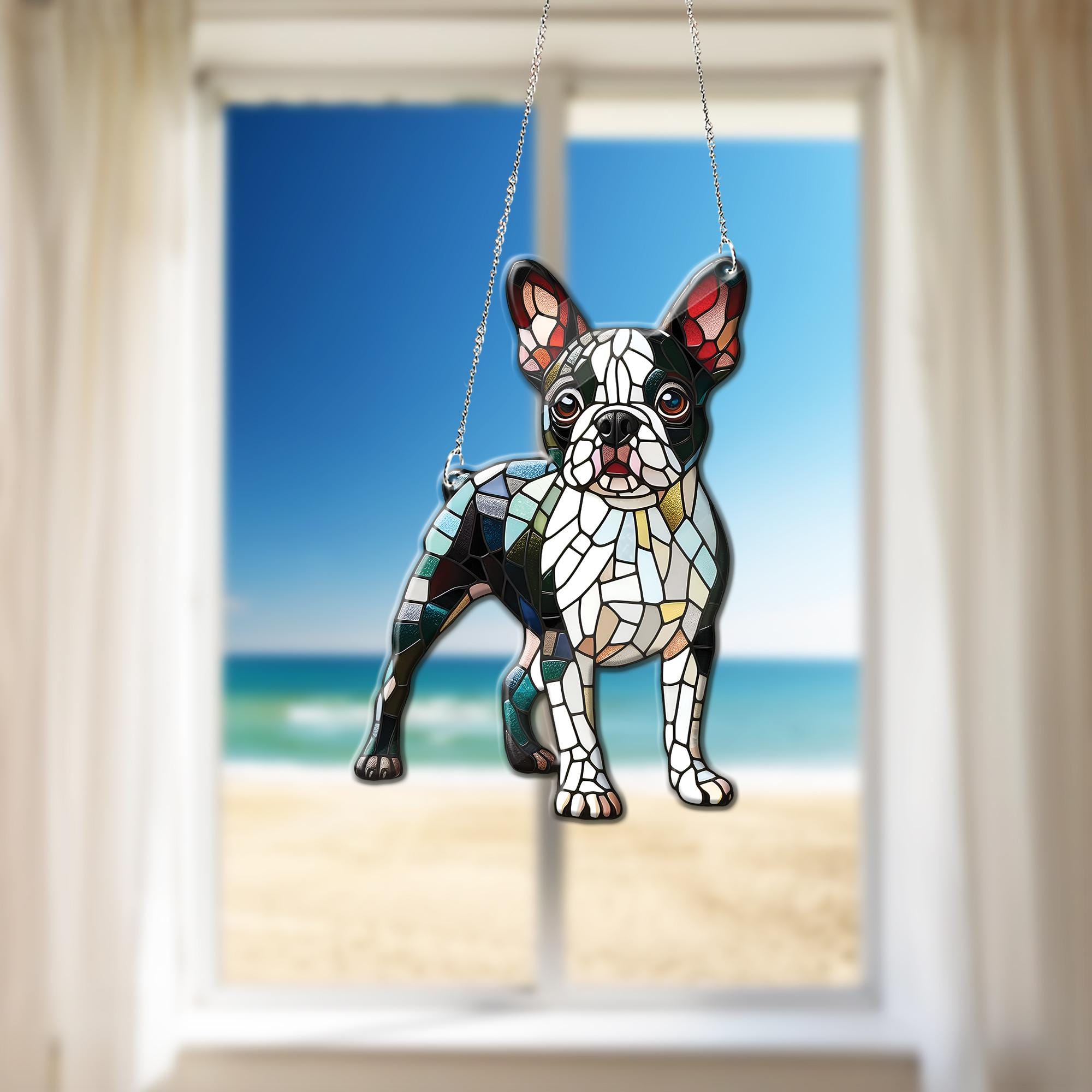 ACRYLIC Boston terrier Window Hanging, dog Lover Gift, Dog mom gift, boston terrier lover gift, NOT GLASS, Boston terrier ornament