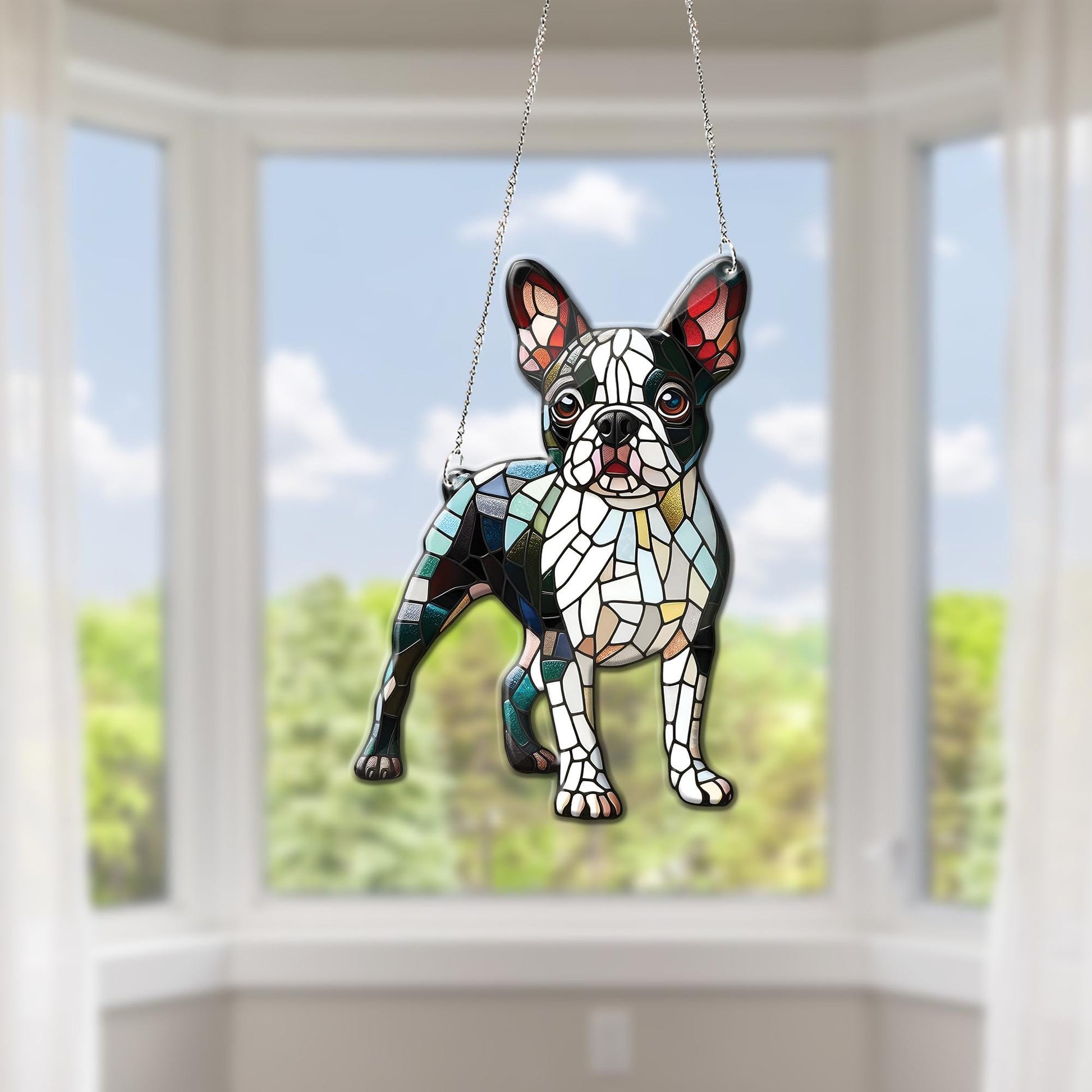 ACRYLIC Boston terrier Window Hanging, dog Lover Gift, Dog mom gift, boston terrier lover gift, NOT GLASS, Boston terrier ornament
