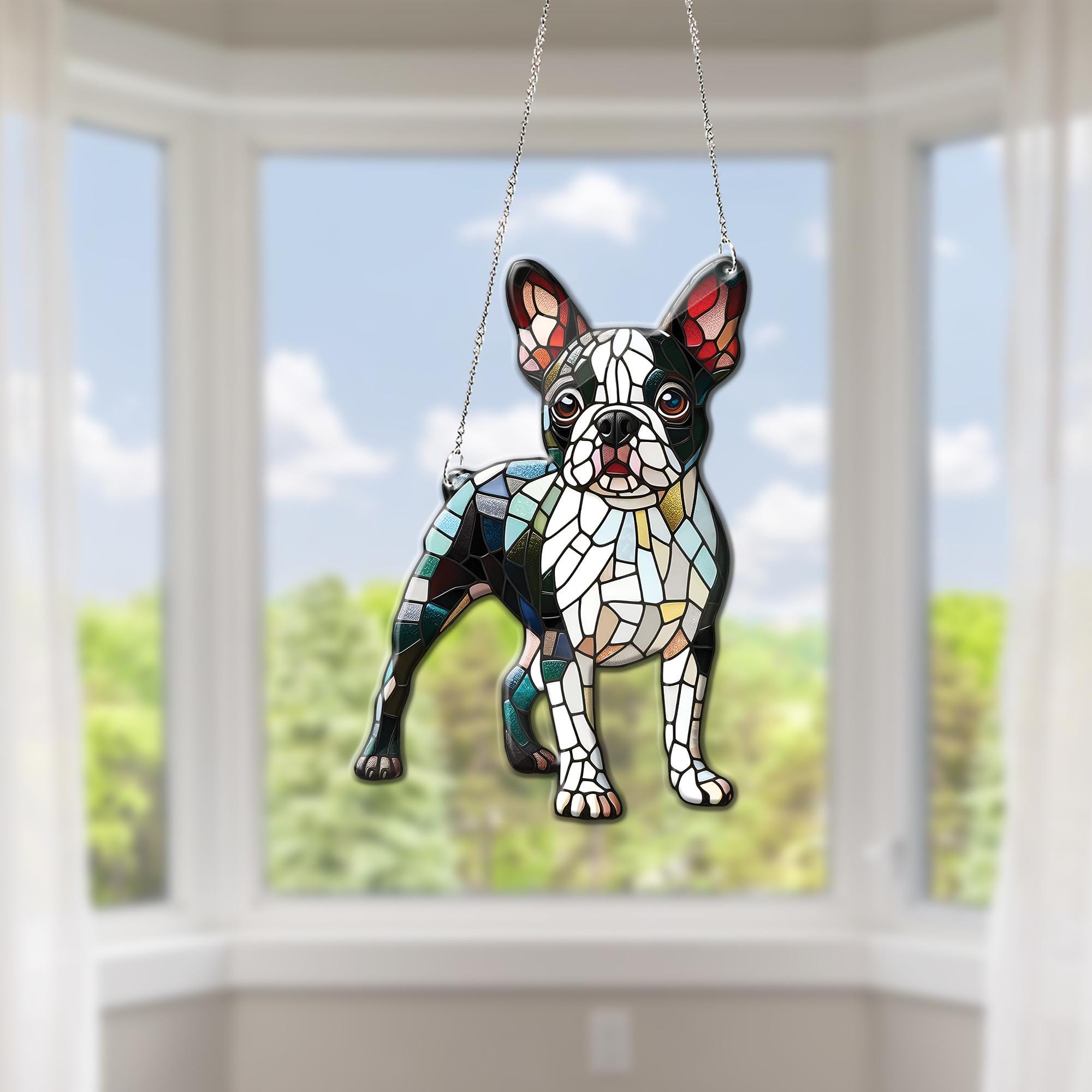 ACRYLIC Boston terrier Window Hanging, dog Lover Gift, Dog mom gift, boston terrier lover gift, NOT GLASS, Boston terrier ornament