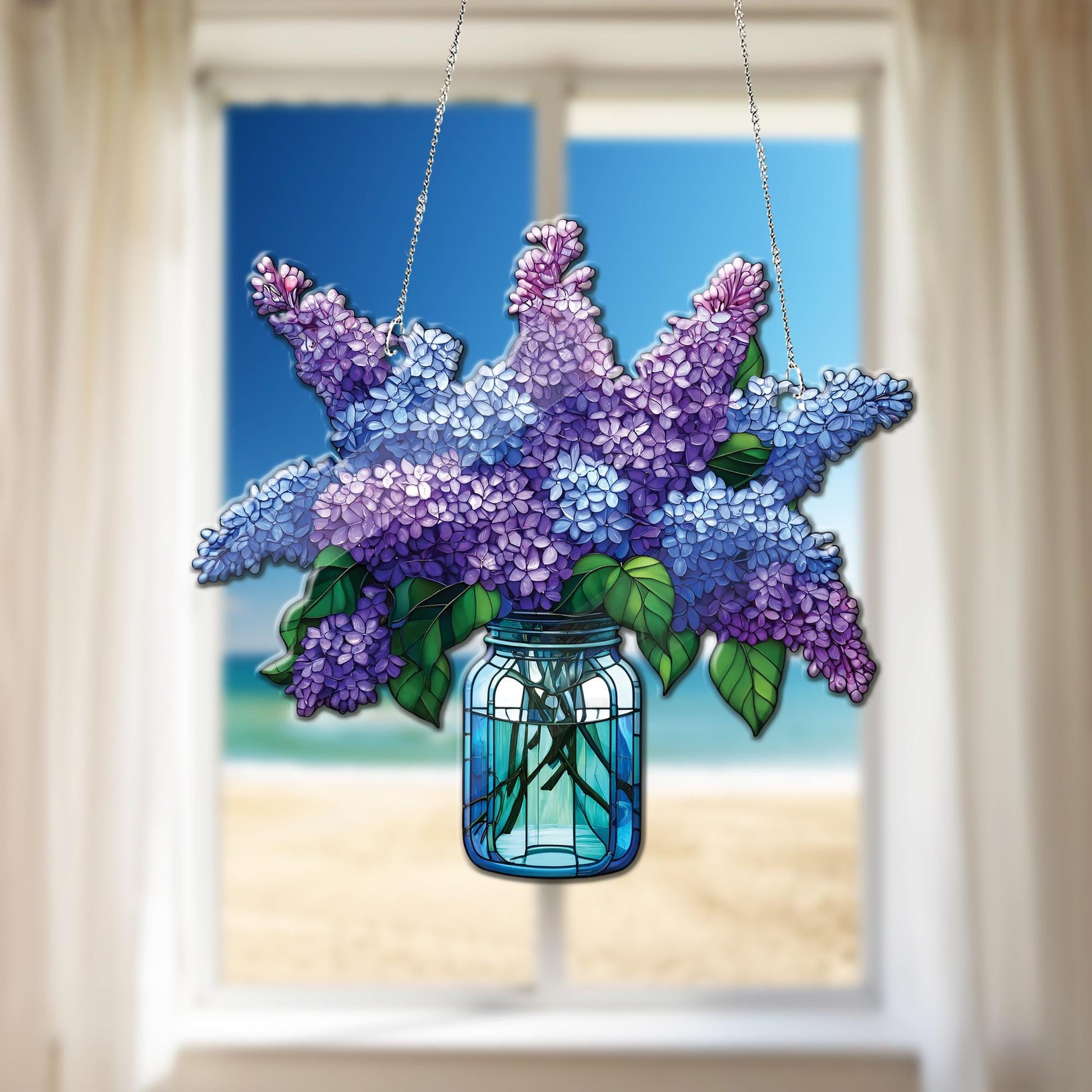 Purple Lilac Bouquet ACRYLIC Window Hanging, Lilac flowers lovers gift, Not glass, Kitchen decor, housewarming gift, Mother's day gift