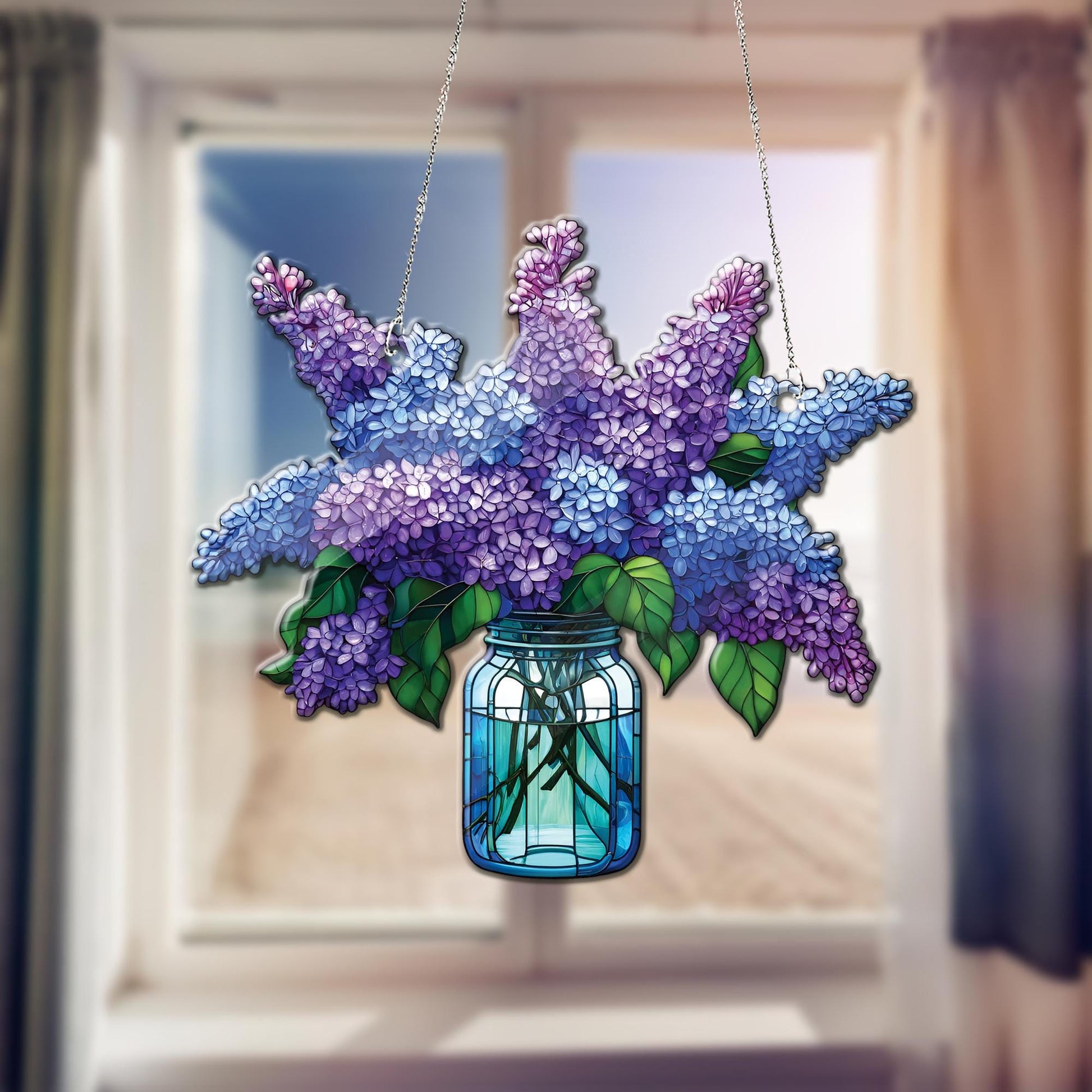Purple Lilac Bouquet ACRYLIC Window Hanging, Lilac flowers lovers gift, Not glass, Kitchen decor, housewarming gift, Mother's day gift