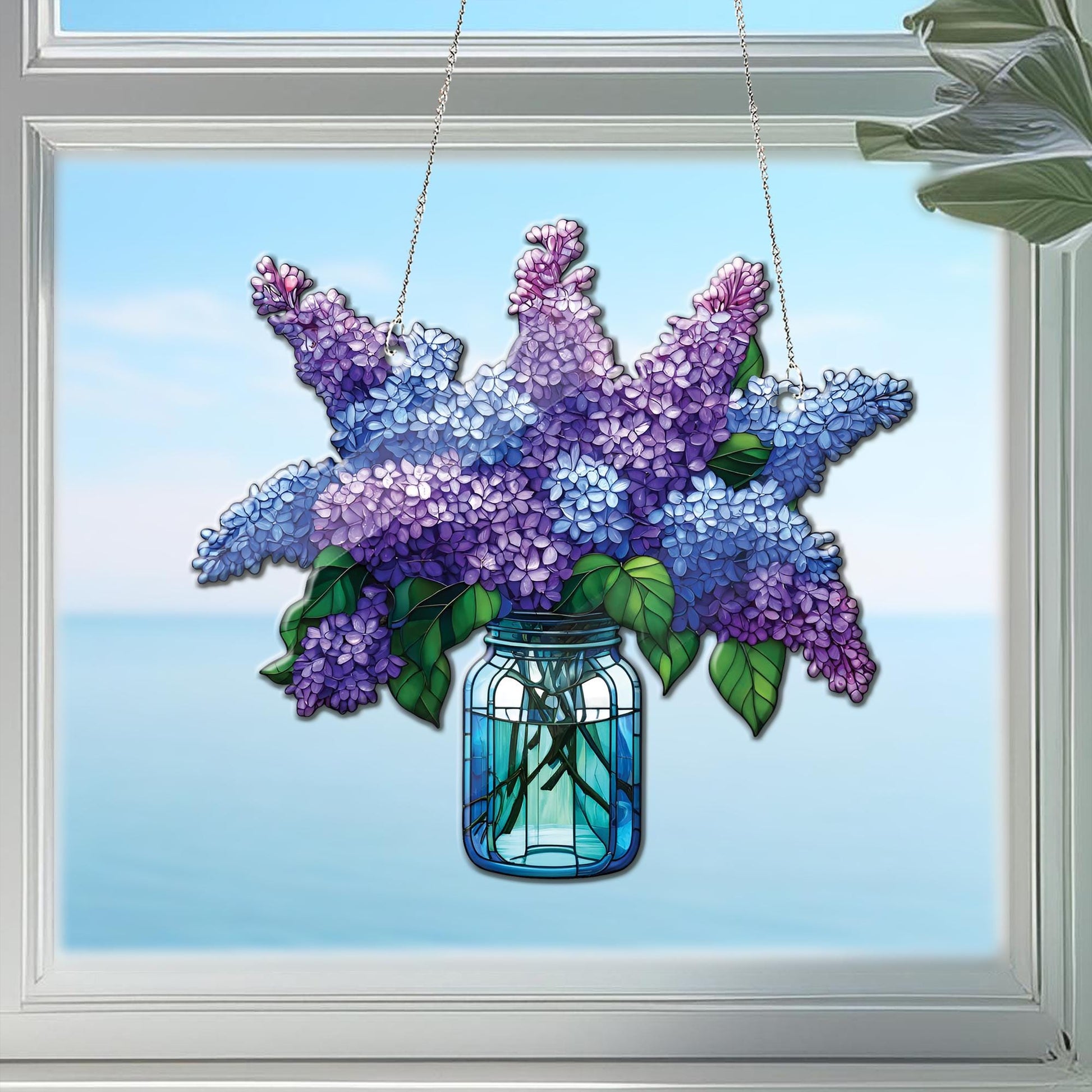 Purple Lilac Bouquet ACRYLIC Window Hanging, Lilac flowers lovers gift, Not glass, Kitchen decor, housewarming gift, Mother's day gift