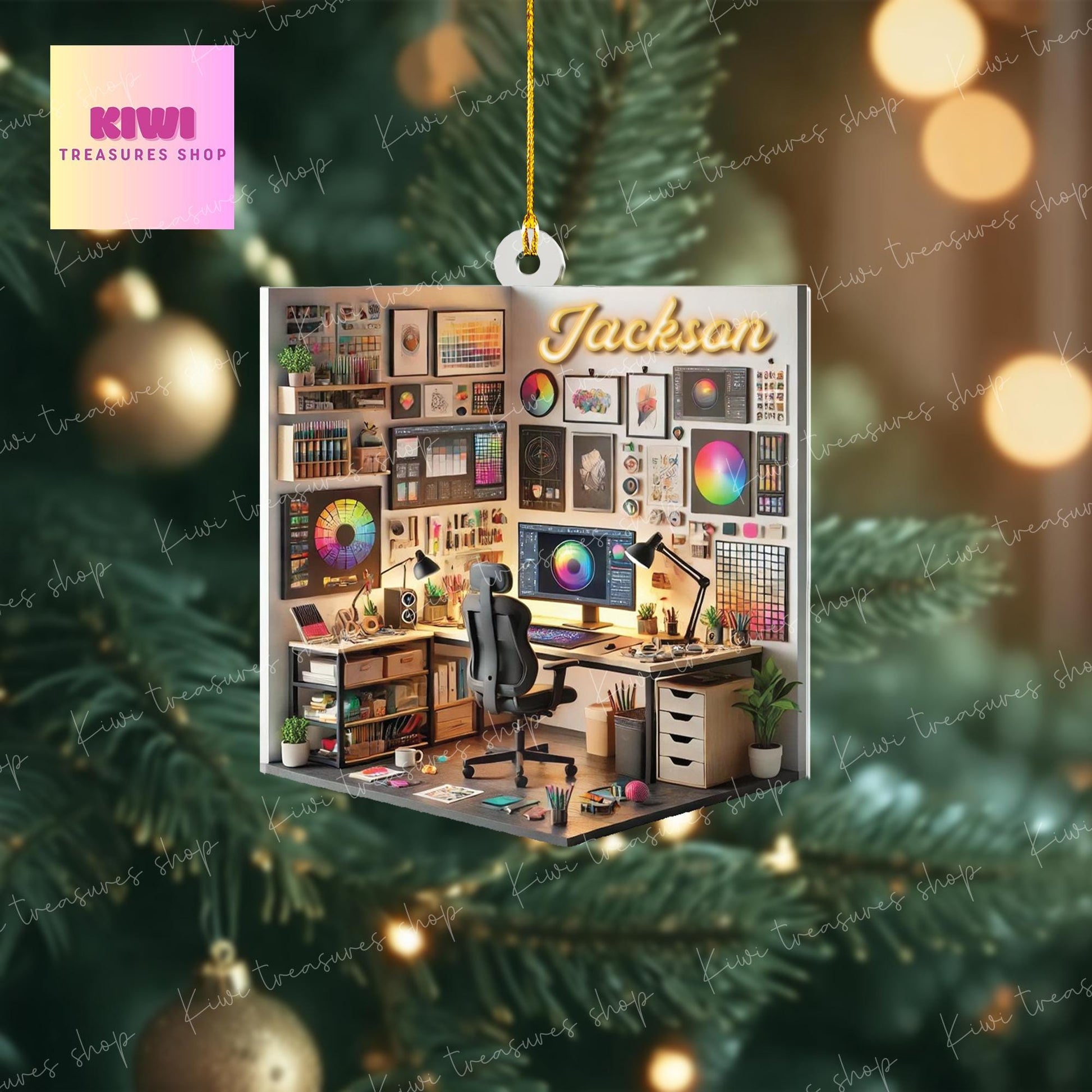 Personalized Graphic Designer Room 2D FLAT Ornament, Designer Gift, Christmas Gift For Designer, Graphic Designer Xmas Decor,Xmas Tree Decor