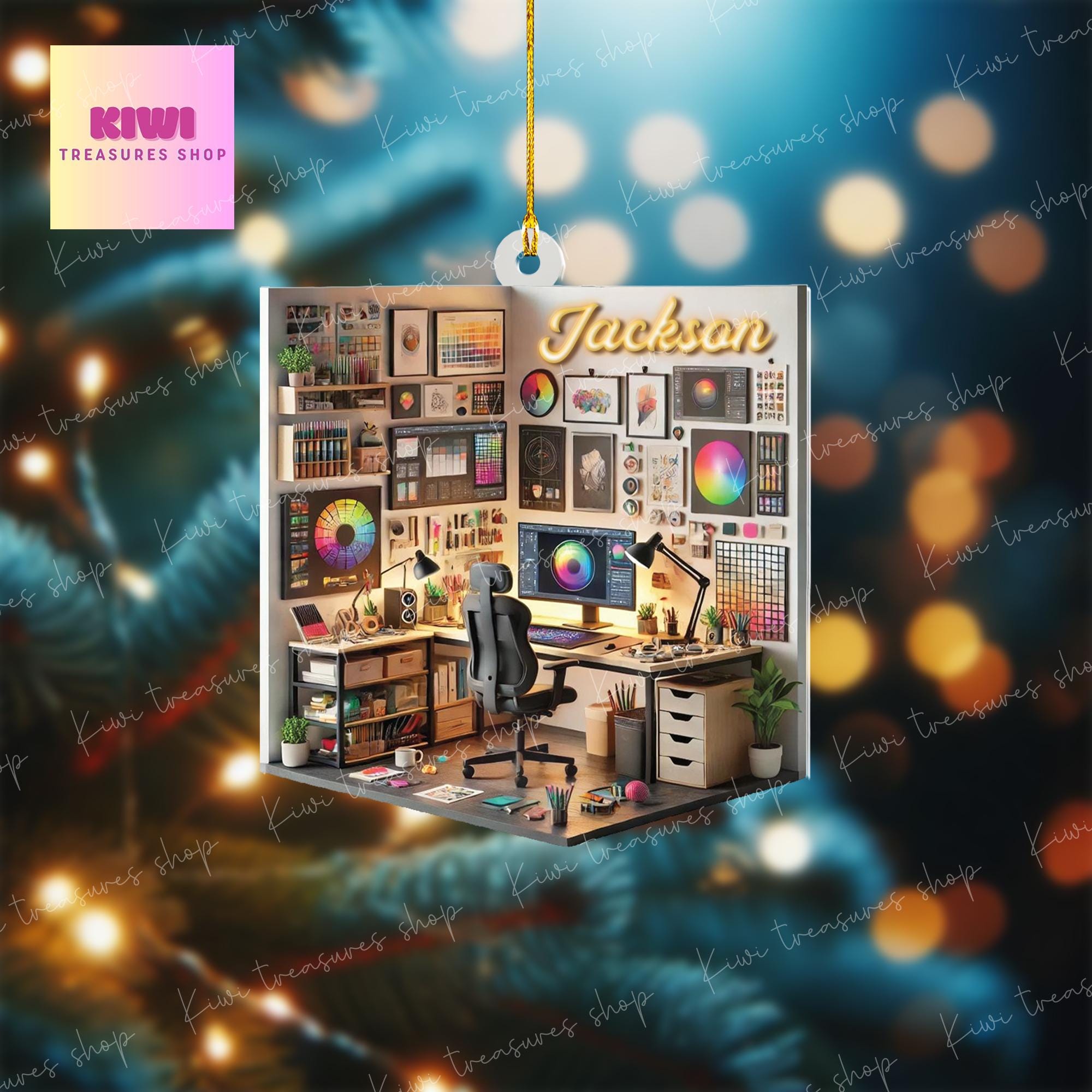 Personalized Graphic Designer Room 2D FLAT Ornament, Designer Gift, Christmas Gift For Designer, Graphic Designer Xmas Decor,Xmas Tree Decor