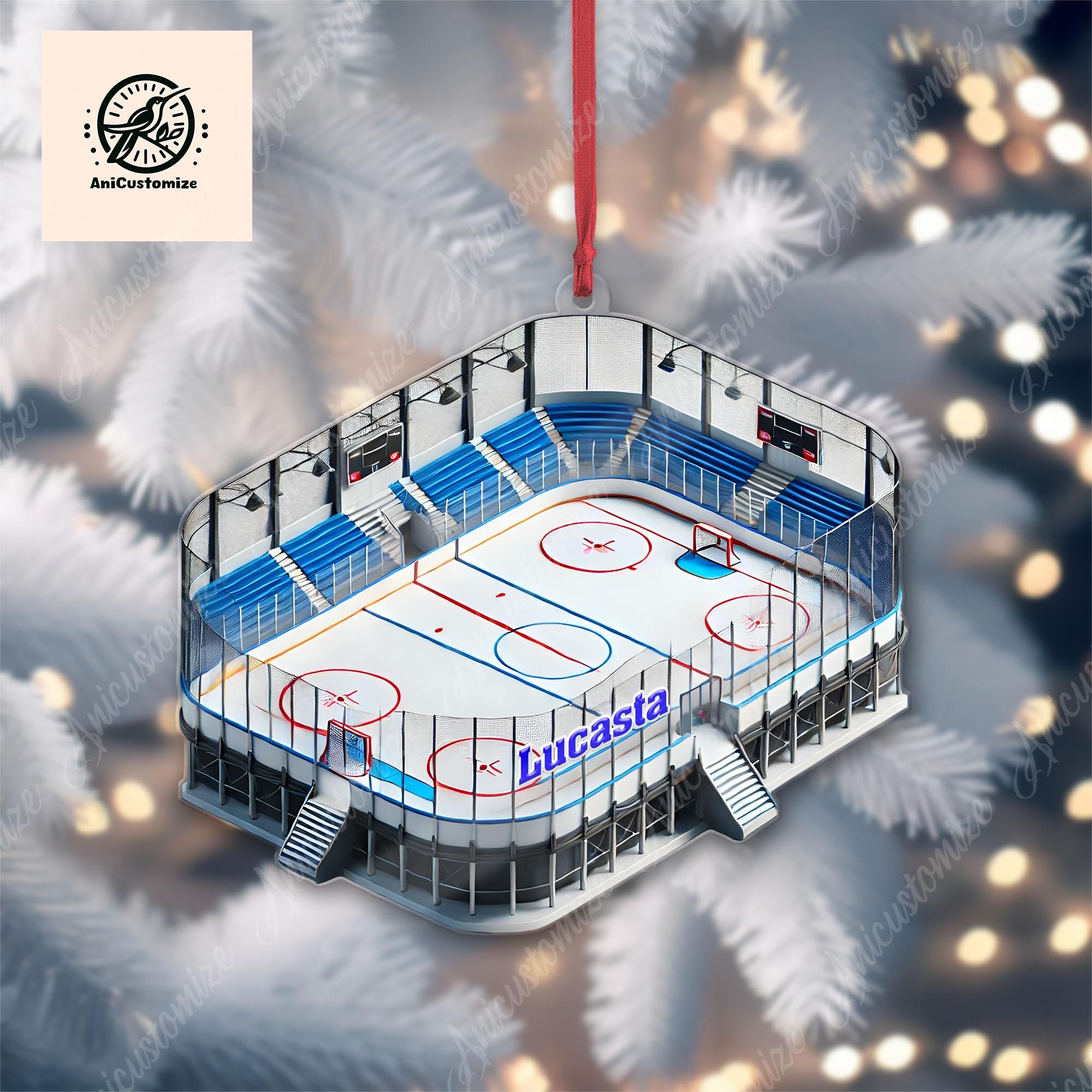 Personalized Ice Hockey Court 2D FLAT Ornament, Ice Hockey Coach Keepsake, Ice Hockey Lover Gift, Sport Ornament, Christmas Sport Decor