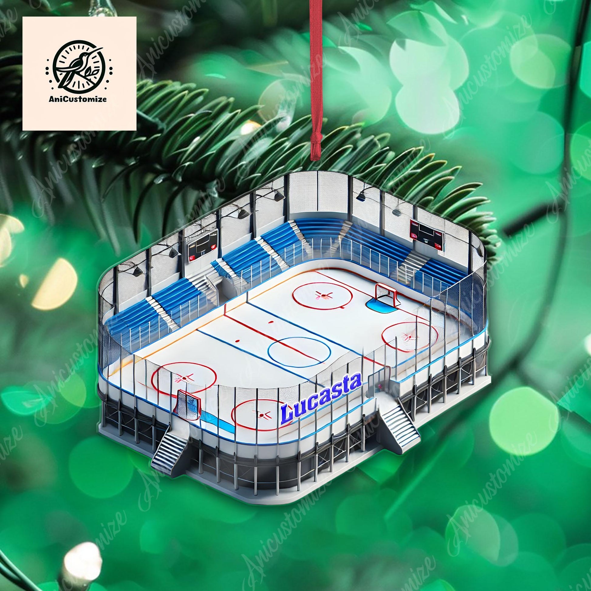 Personalized Ice Hockey Court 2D FLAT Ornament, Ice Hockey Coach Keepsake, Ice Hockey Lover Gift, Sport Ornament, Christmas Sport Decor