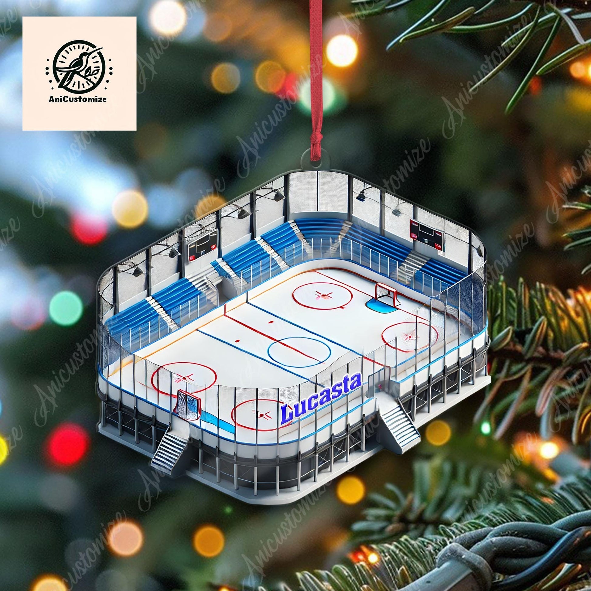 Personalized Ice Hockey Court 2D FLAT Ornament, Ice Hockey Coach Keepsake, Ice Hockey Lover Gift, Sport Ornament, Christmas Sport Decor