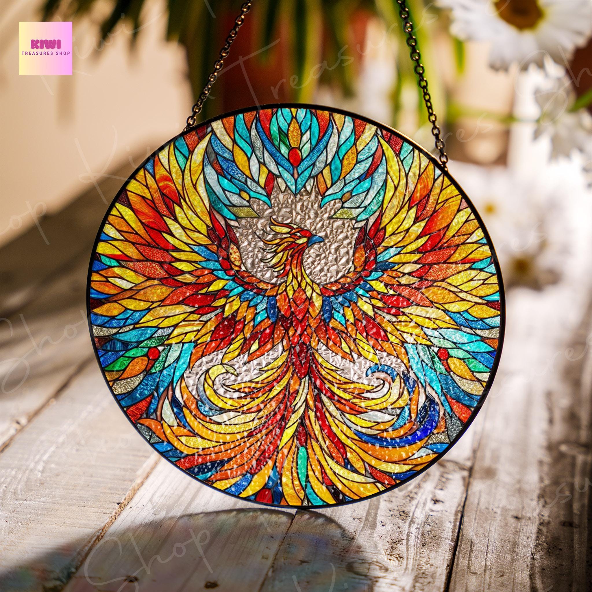 Phoenix GLASS Suncatcher Hanging, phoenix Lover Decor, Bird Nerd, Home Decor, phoenix Suncatcher window Decor, MOTHER'S DAY gift 2025
