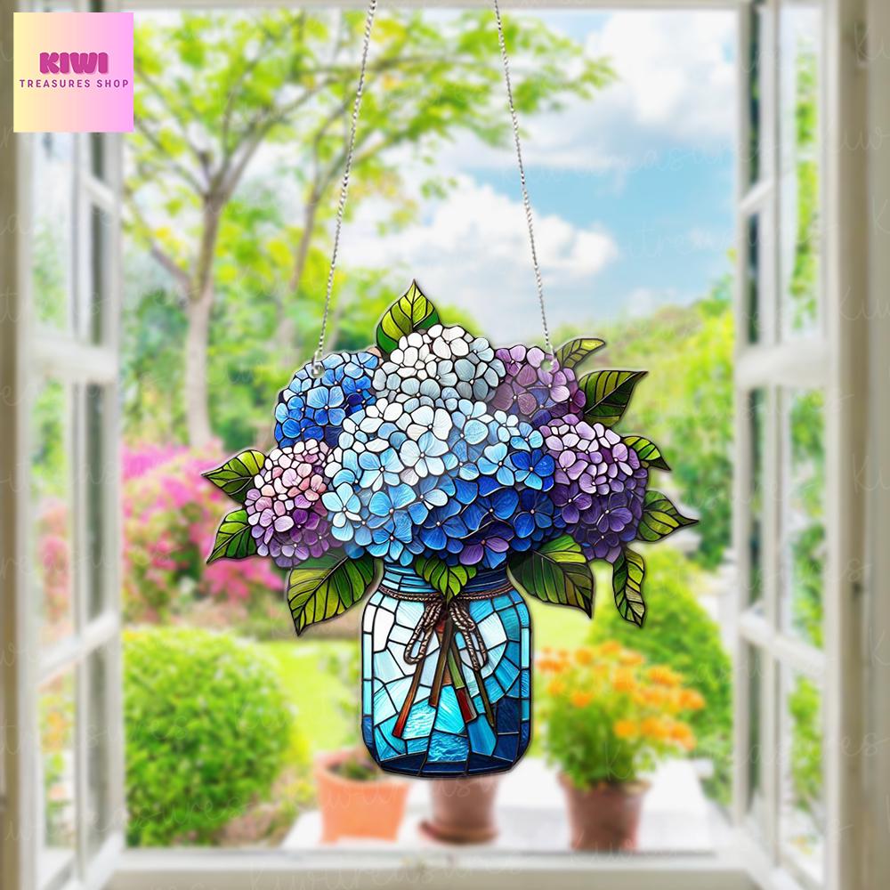 Hydrangeas Bouquet  ACRYLIC Window Hanging, hydrangea flowers lovers, Not glass, Kitchen decor, housewarming gift, Mother's day gift  2025