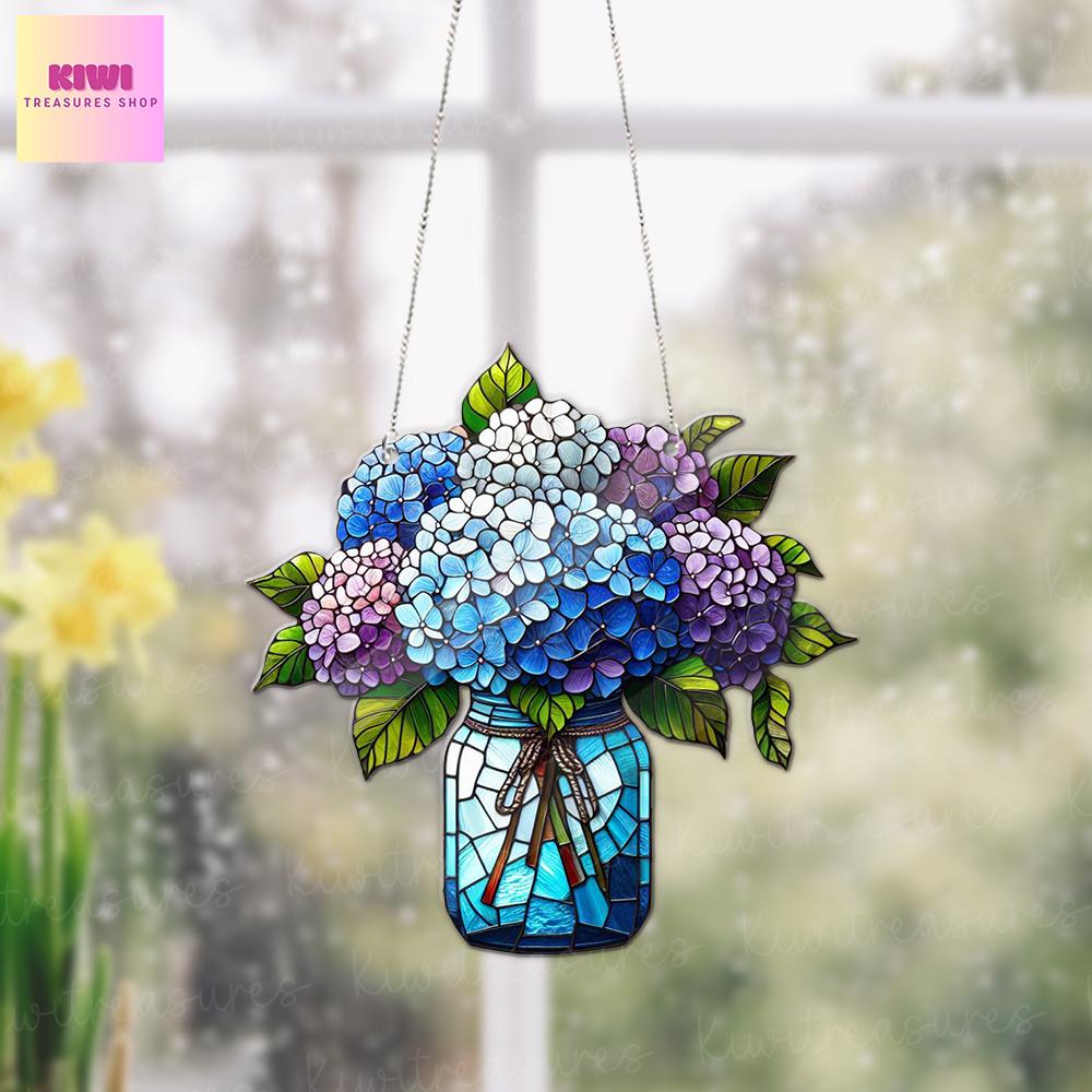 Hydrangeas Bouquet  ACRYLIC Window Hanging, hydrangea flowers lovers, Not glass, Kitchen decor, housewarming gift, Mother's day gift  2025