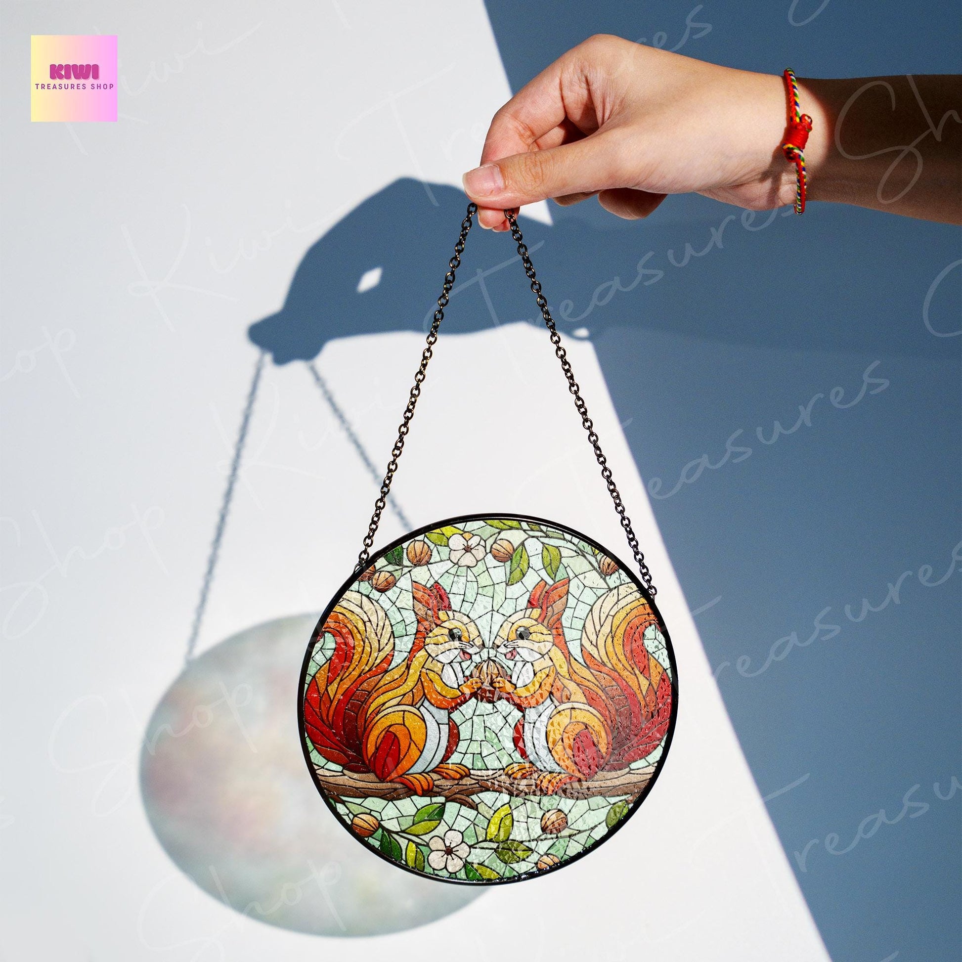 Squirrel couple  GLASS Suncatcher Hanging, squirrel Window hanging, Wildlife nature Suncatcher ornament, couple gift, Valentine gift