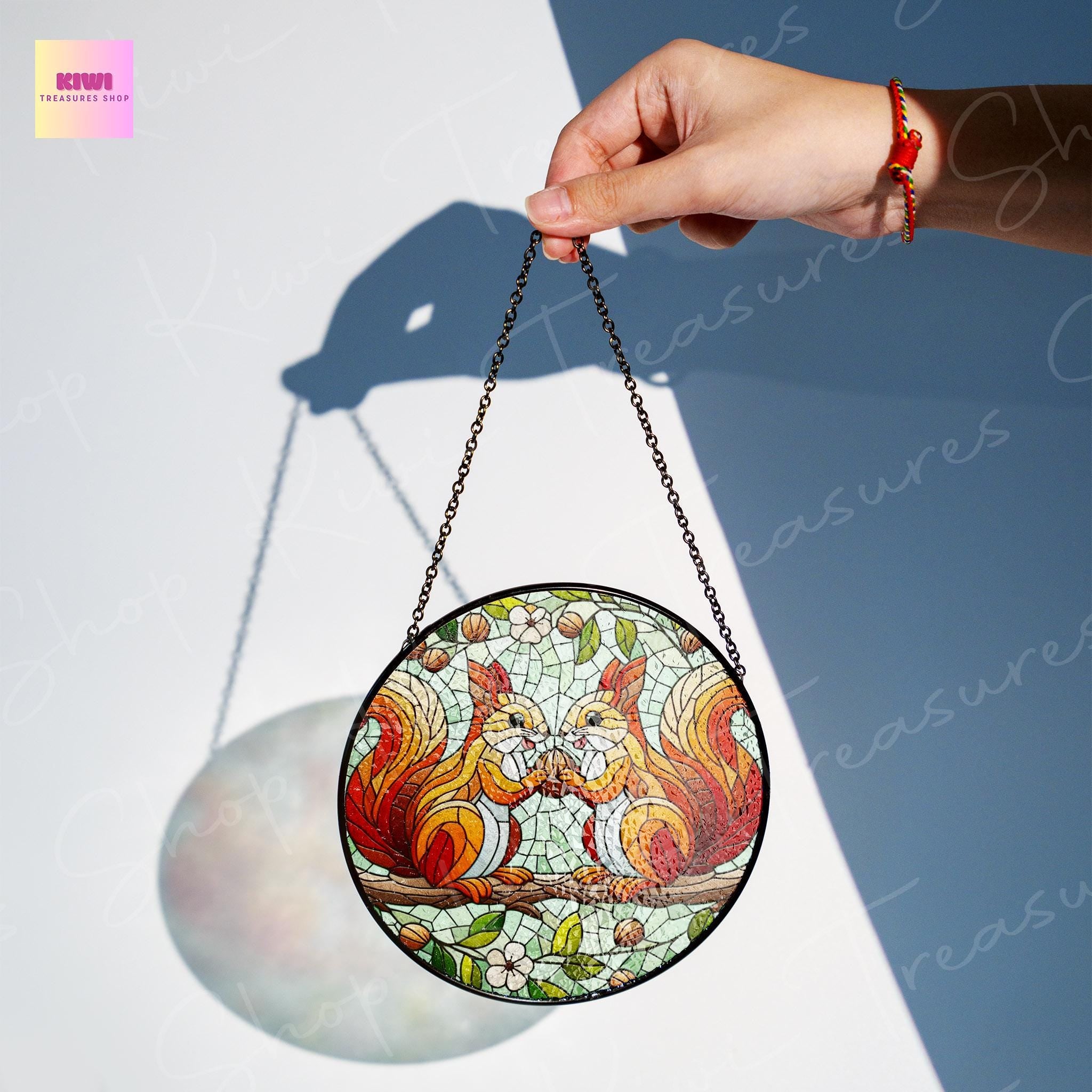 Squirrel couple  GLASS Suncatcher Hanging, squirrel Window hanging, Wildlife nature Suncatcher ornament, couple gift, Valentine gift