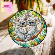 Koala couple  GLASS Suncatcher Hanging, koala Window hanging, Wildlife nature Suncatcher ornament, couple gift, Valentine gift