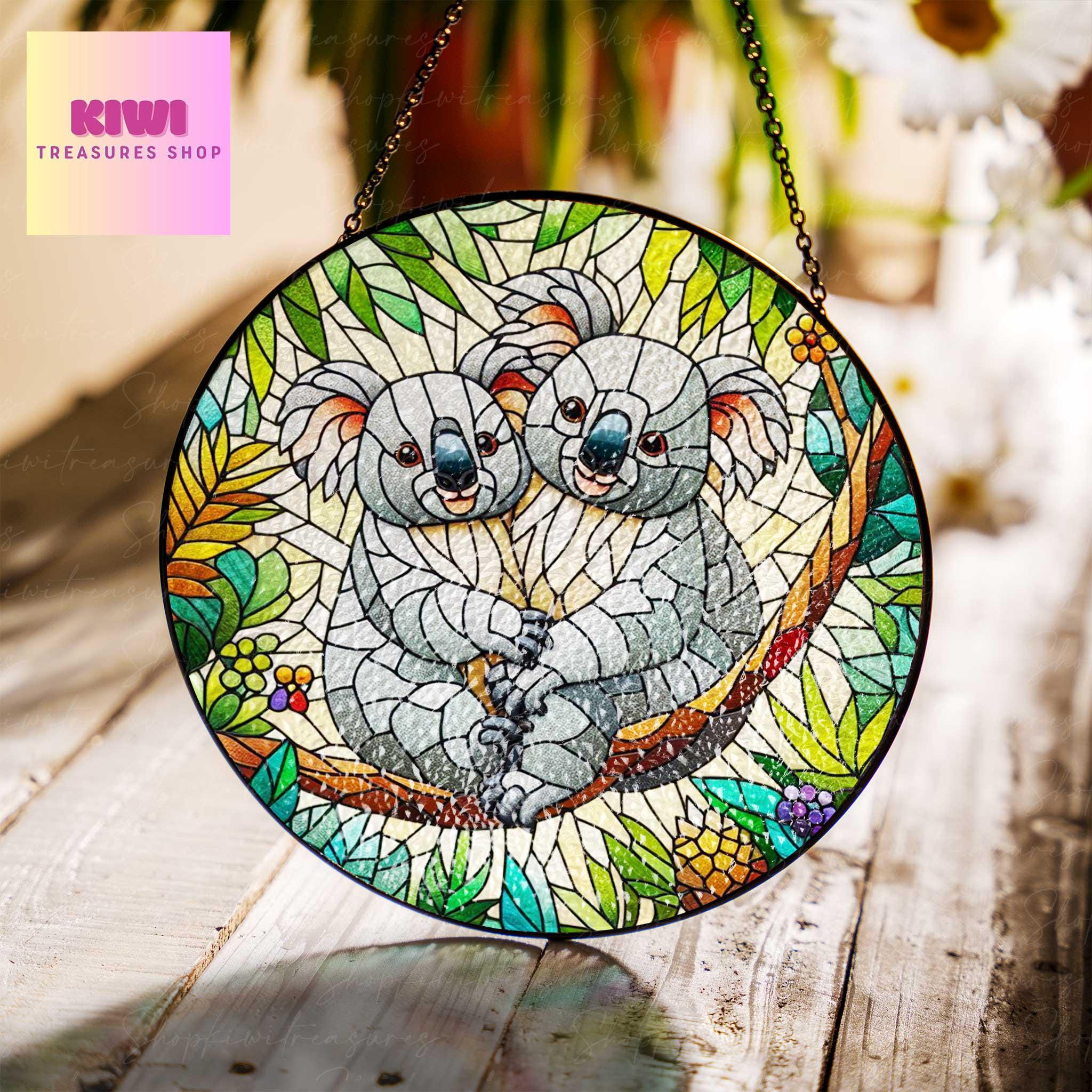 Koala couple  GLASS Suncatcher Hanging, koala Window hanging, Wildlife nature Suncatcher ornament, couple gift, Valentine gift