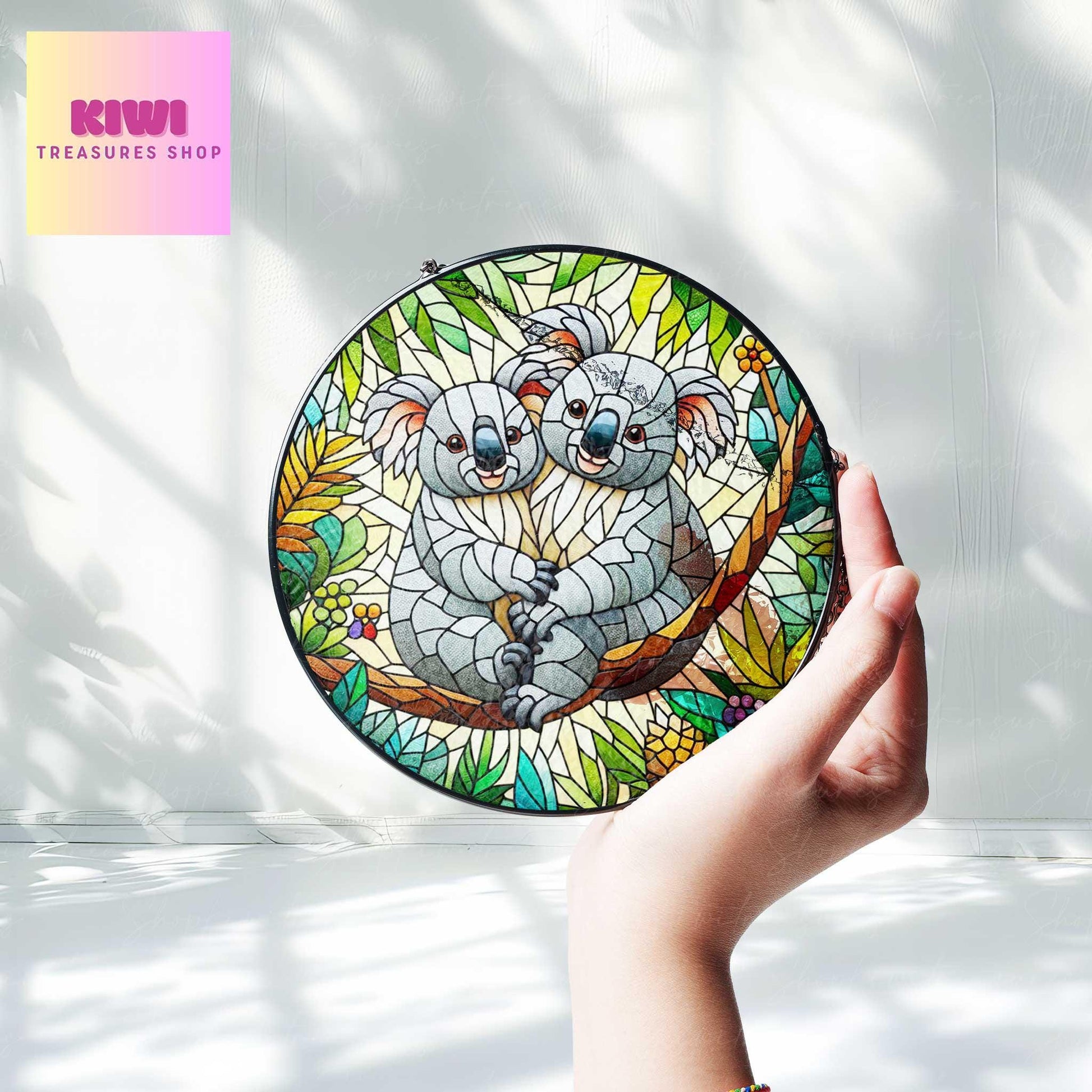 Koala couple  GLASS Suncatcher Hanging, koala Window hanging, Wildlife nature Suncatcher ornament, couple gift, Valentine gift