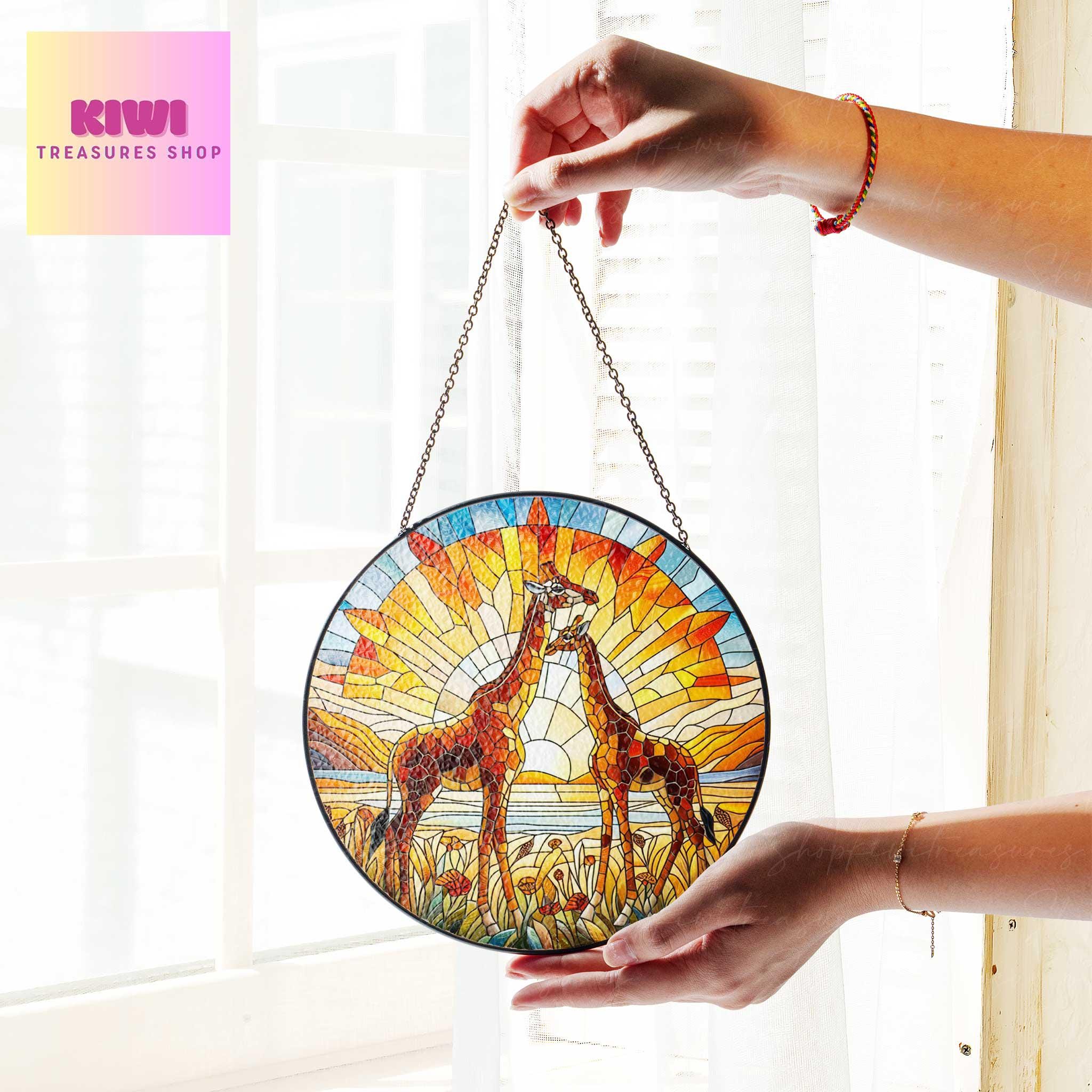 Giraffe couple  GLASS Suncatcher Hanging, Giraffe Window hanging, Wildlife nature Suncatcher ornament, couple gift, Valentine gift