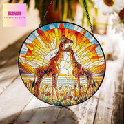 Giraffe couple  GLASS Suncatcher Hanging, Giraffe Window hanging, Wildlife nature Suncatcher ornament, couple gift, Valentine gift