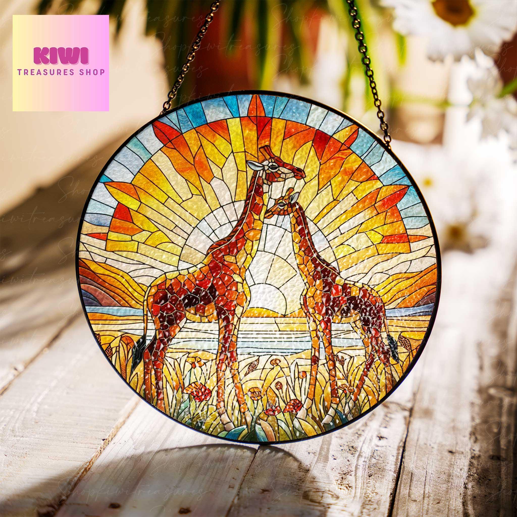 Giraffe couple  GLASS Suncatcher Hanging, Giraffe Window hanging, Wildlife nature Suncatcher ornament, couple gift, Valentine gift