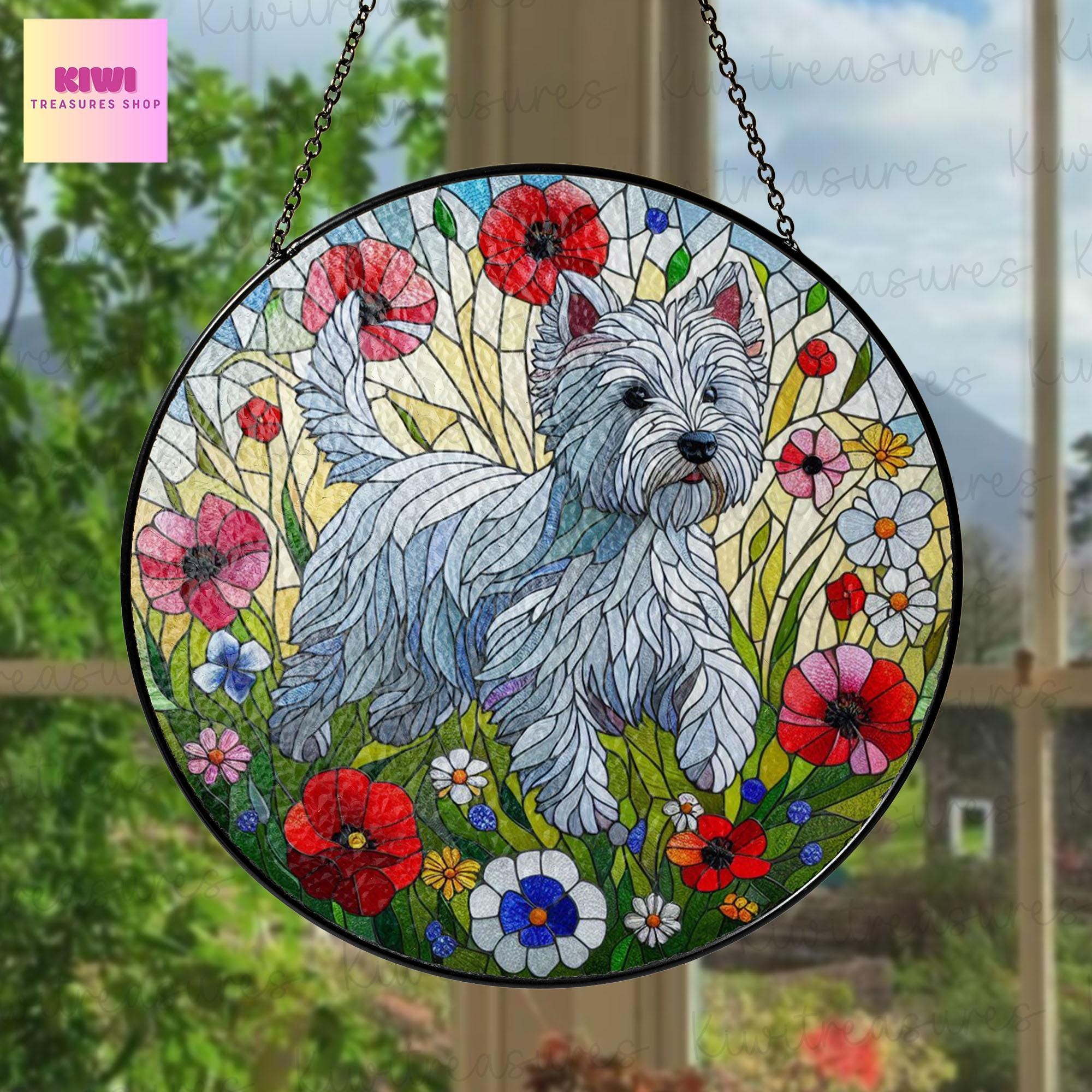 West Highland white terrier GLASS Suncatcher Hanging, Dog suncatcher, white terrier mom gift, dog window hanging, housewarming gift