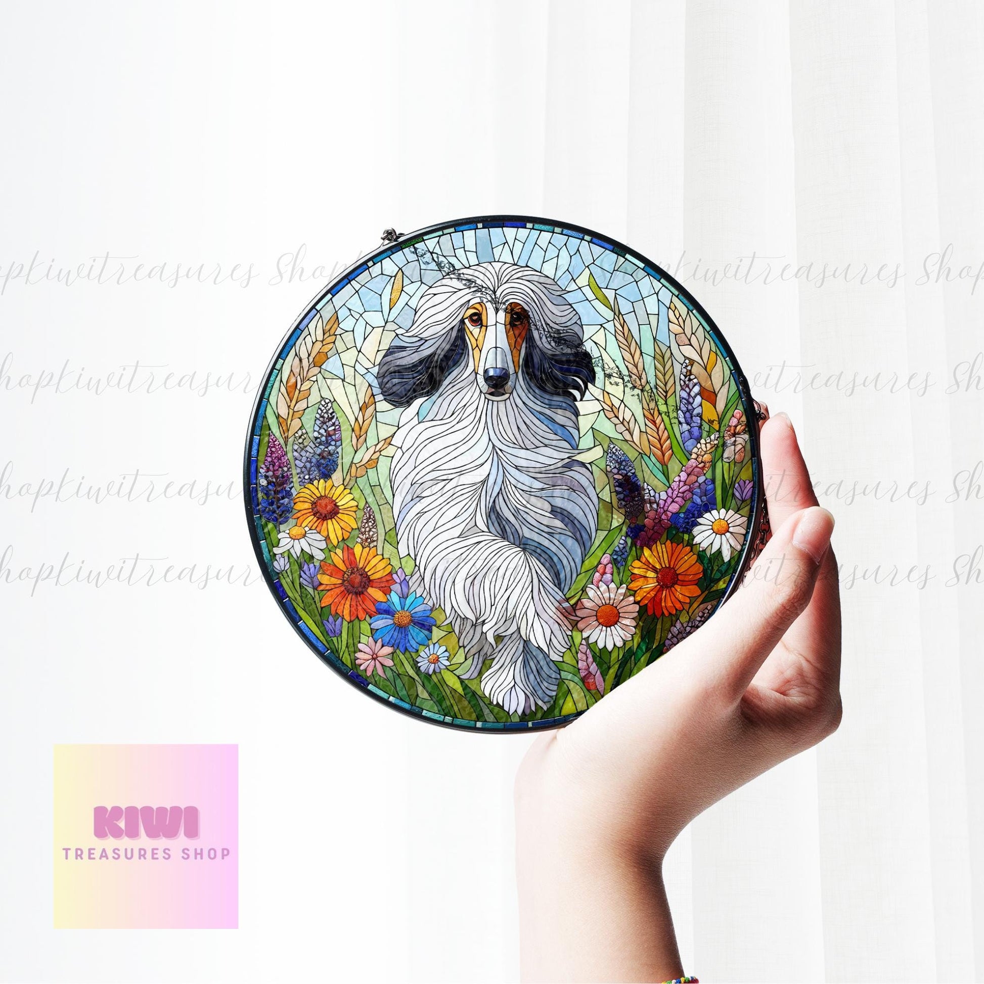 Afghan hound wildflowers GLASS Suncatcher Hanging, Afghan hound wildflower, Afghan hound dog suncatcher hanging, glass decor