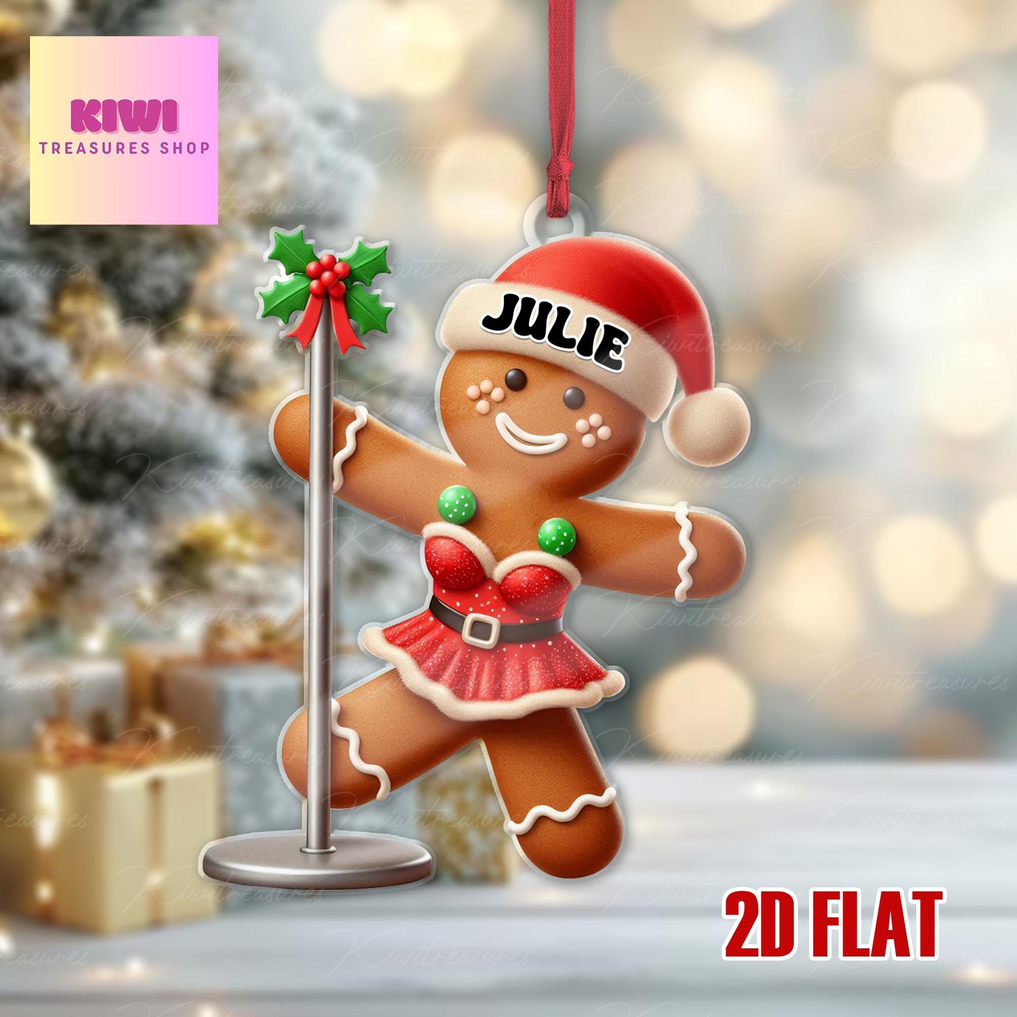 Personalized gingerbread poledane Ornament, 2d FLAT pole dance ornament, gingerbread ornament, sarcasm pole dancer gift, cute ornament