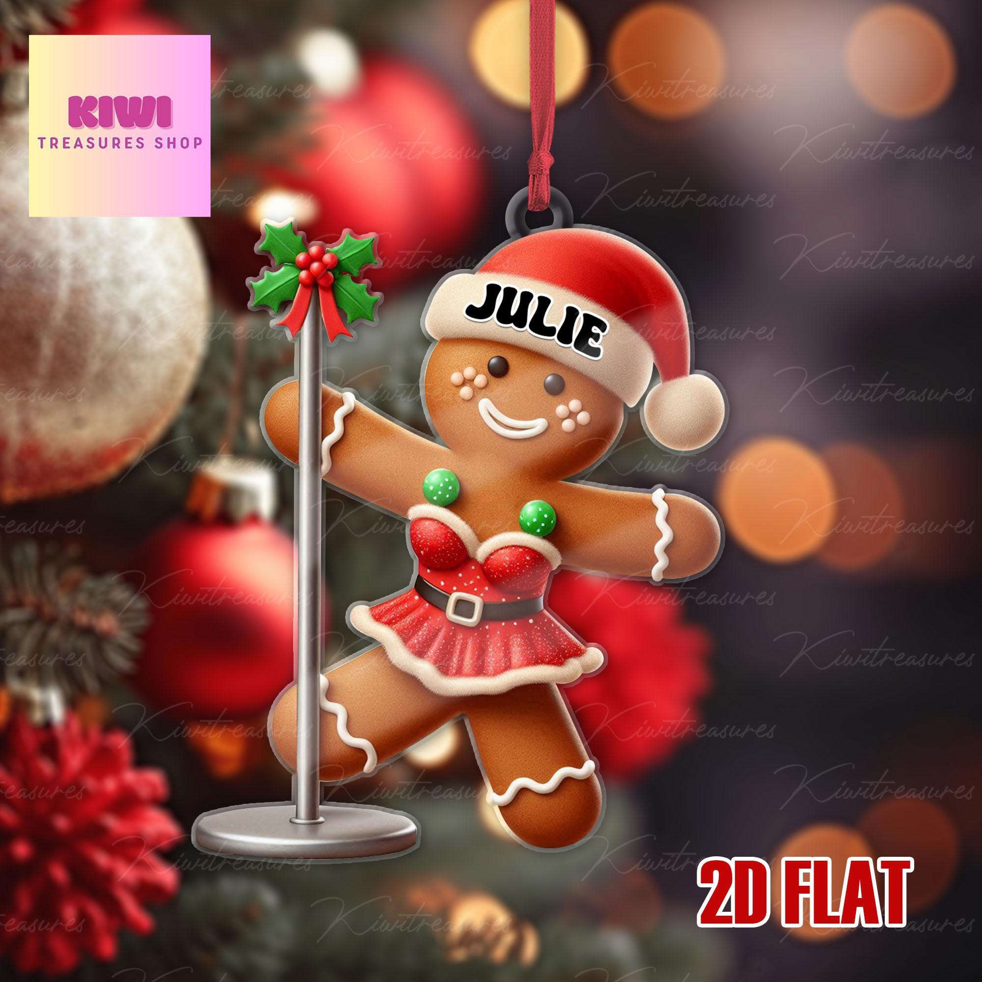 Personalized gingerbread poledane Ornament, 2d FLAT pole dance ornament, gingerbread ornament, sarcasm pole dancer gift, cute ornament