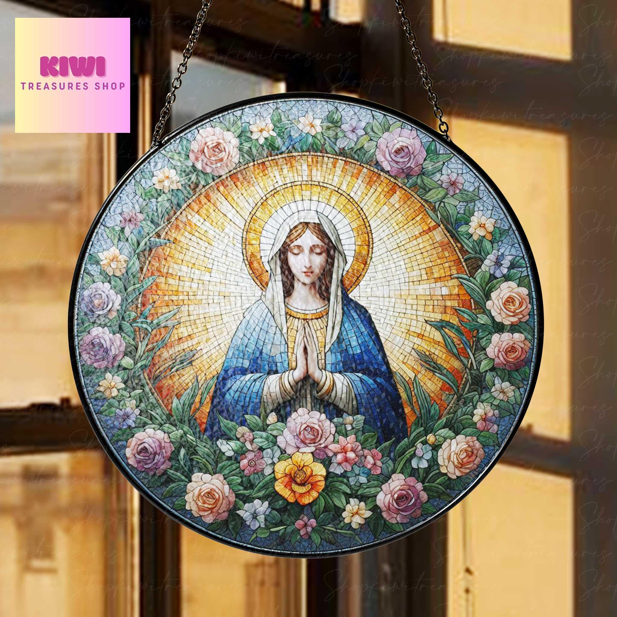 Virgin Mary Religious GLASS Suncatcher Hanging, Jesus Christ, Maria christian hanging, Catholic Suncatcher, Christian mom gift