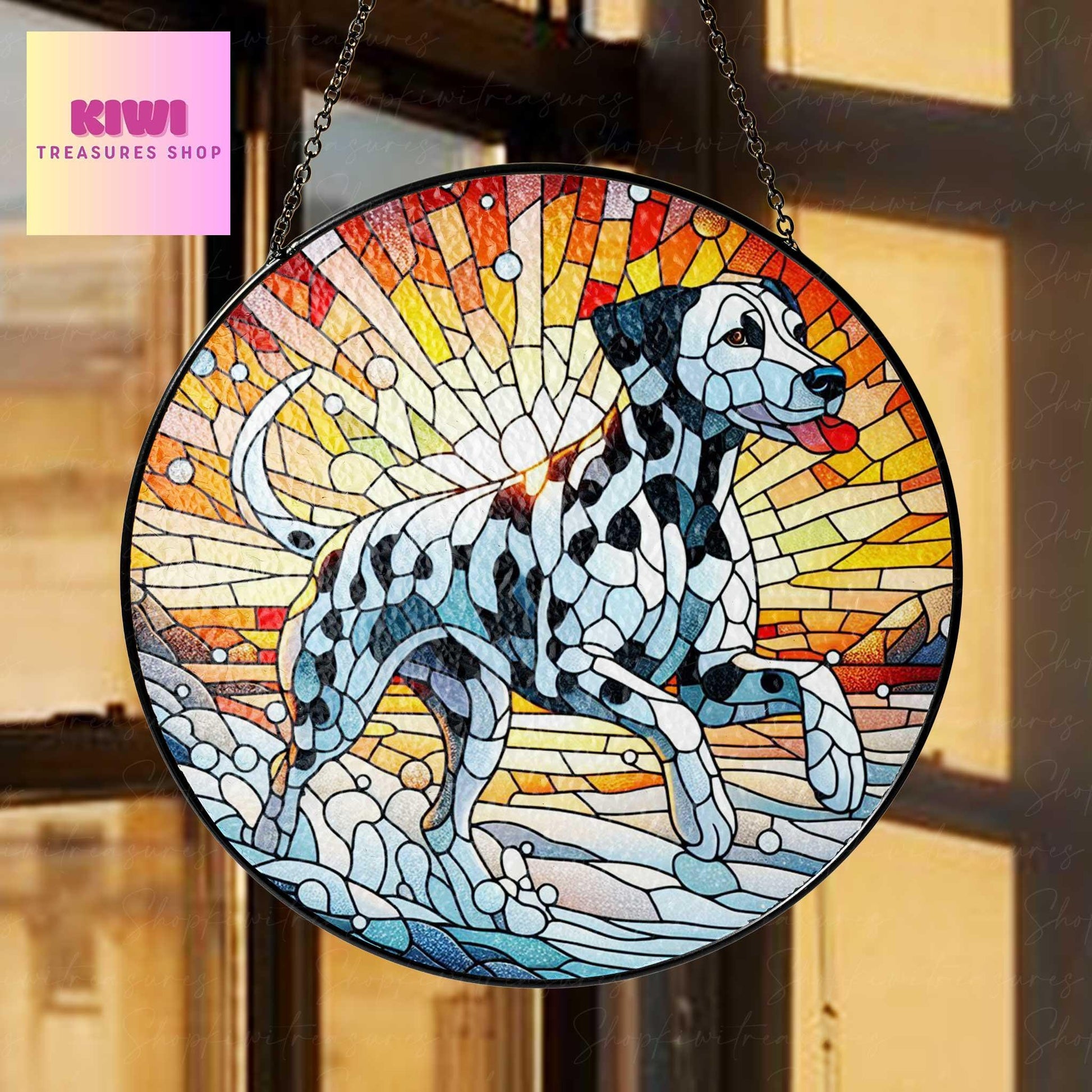 Dalmatian Winter GLASS Suncatcher Hanging, dalmatian Winter art, dalmatian suncatcher hanging, Dog window hanging, dog mom gift